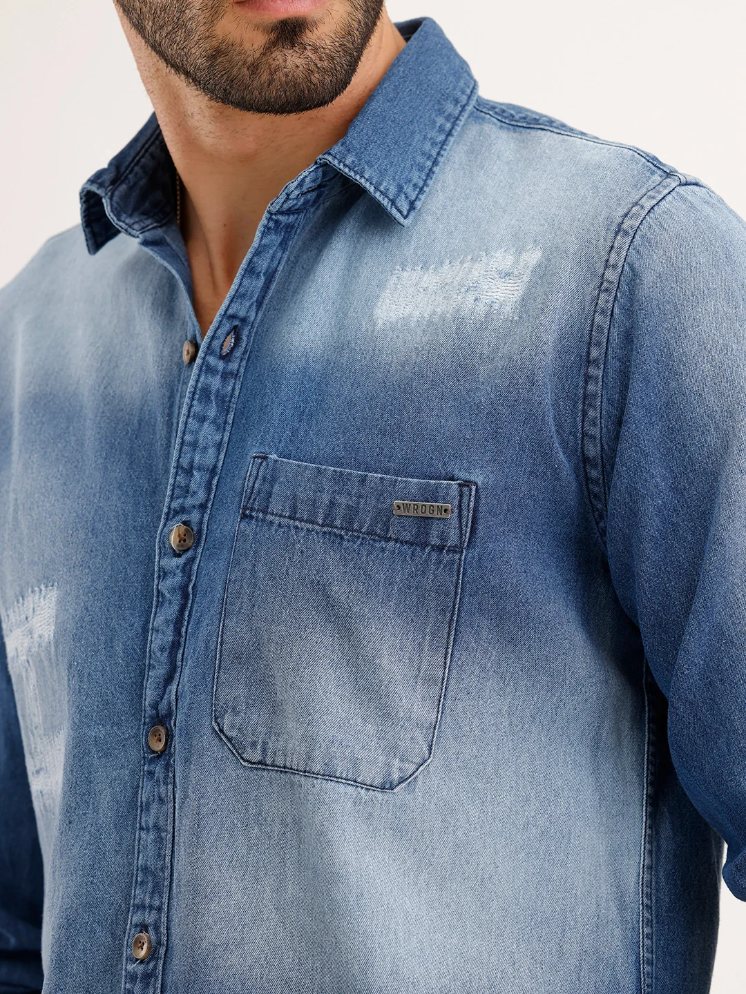 Regular Fit Faded Denim Shirt | Light Blue - Image 5