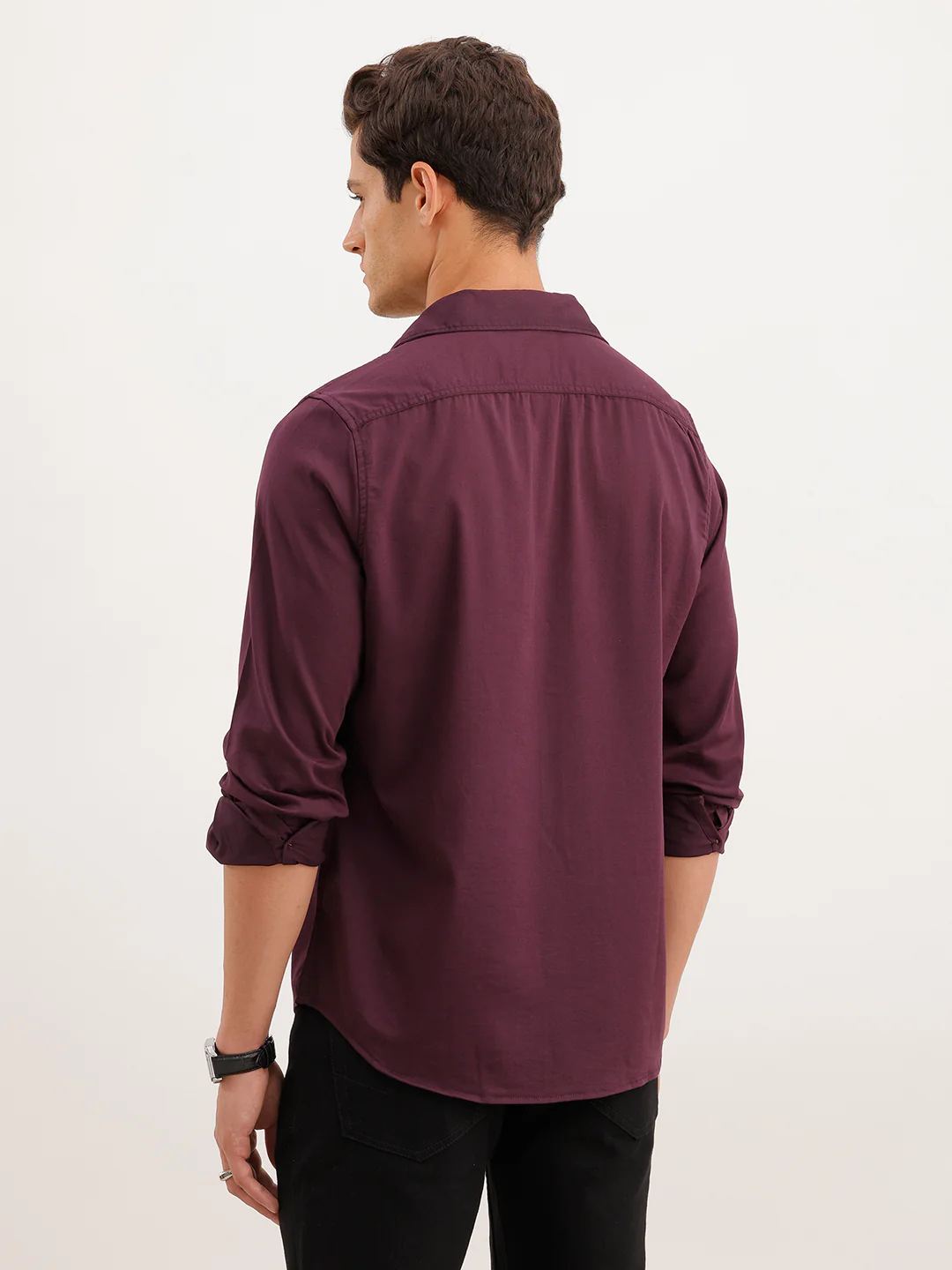 Regular Fit Full Sleeved Shirt | Wine - Image 3