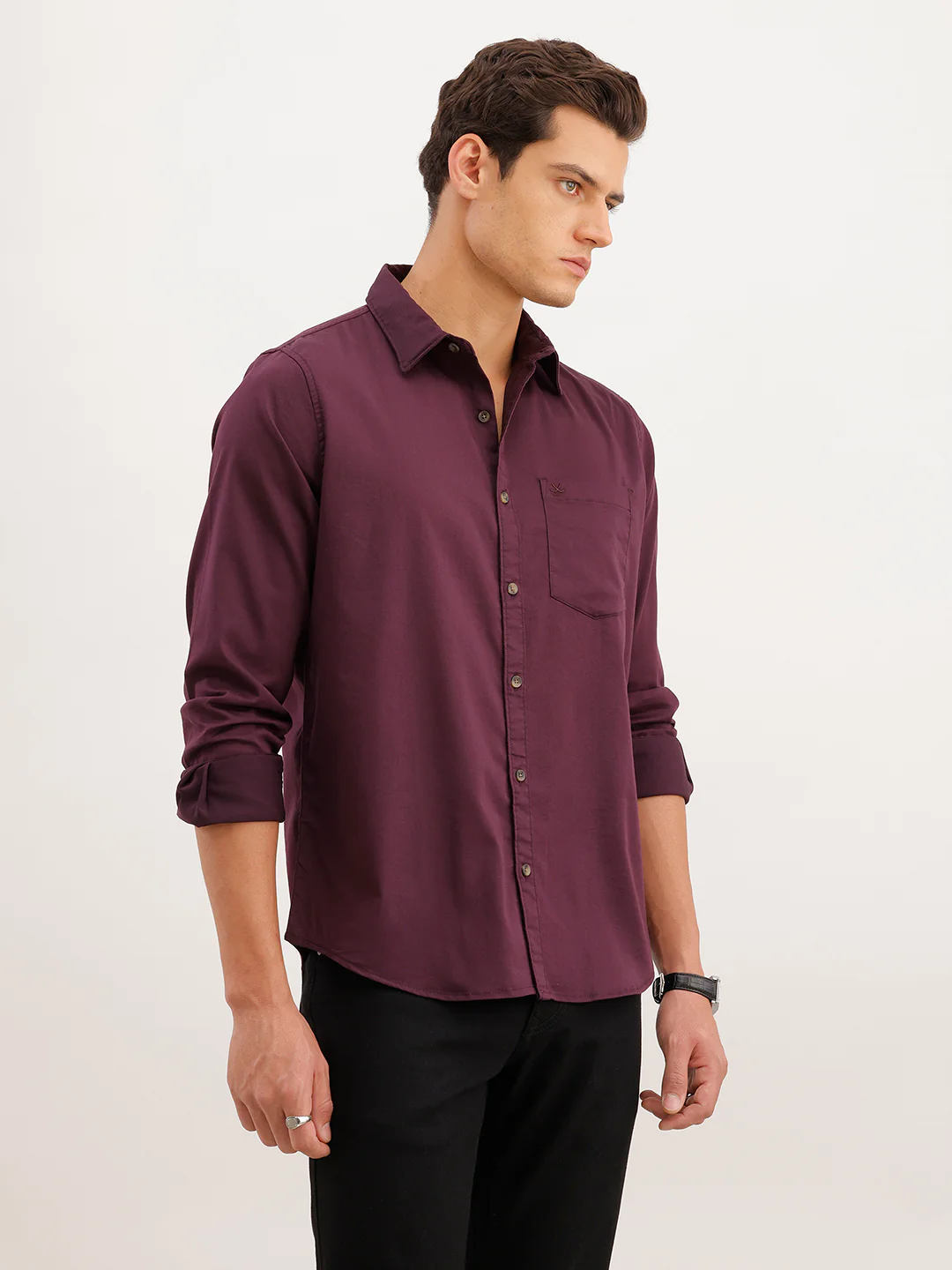 Regular Fit Full Sleeved Shirt | Wine - Image 4