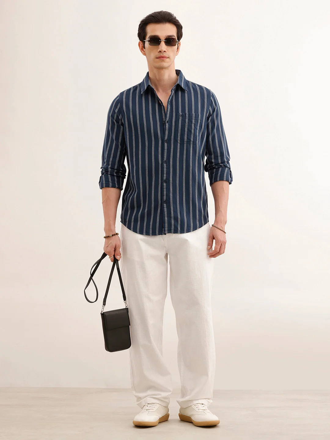 Regular Fit Full Sleeved Striped Shirt | Blue - Image 2