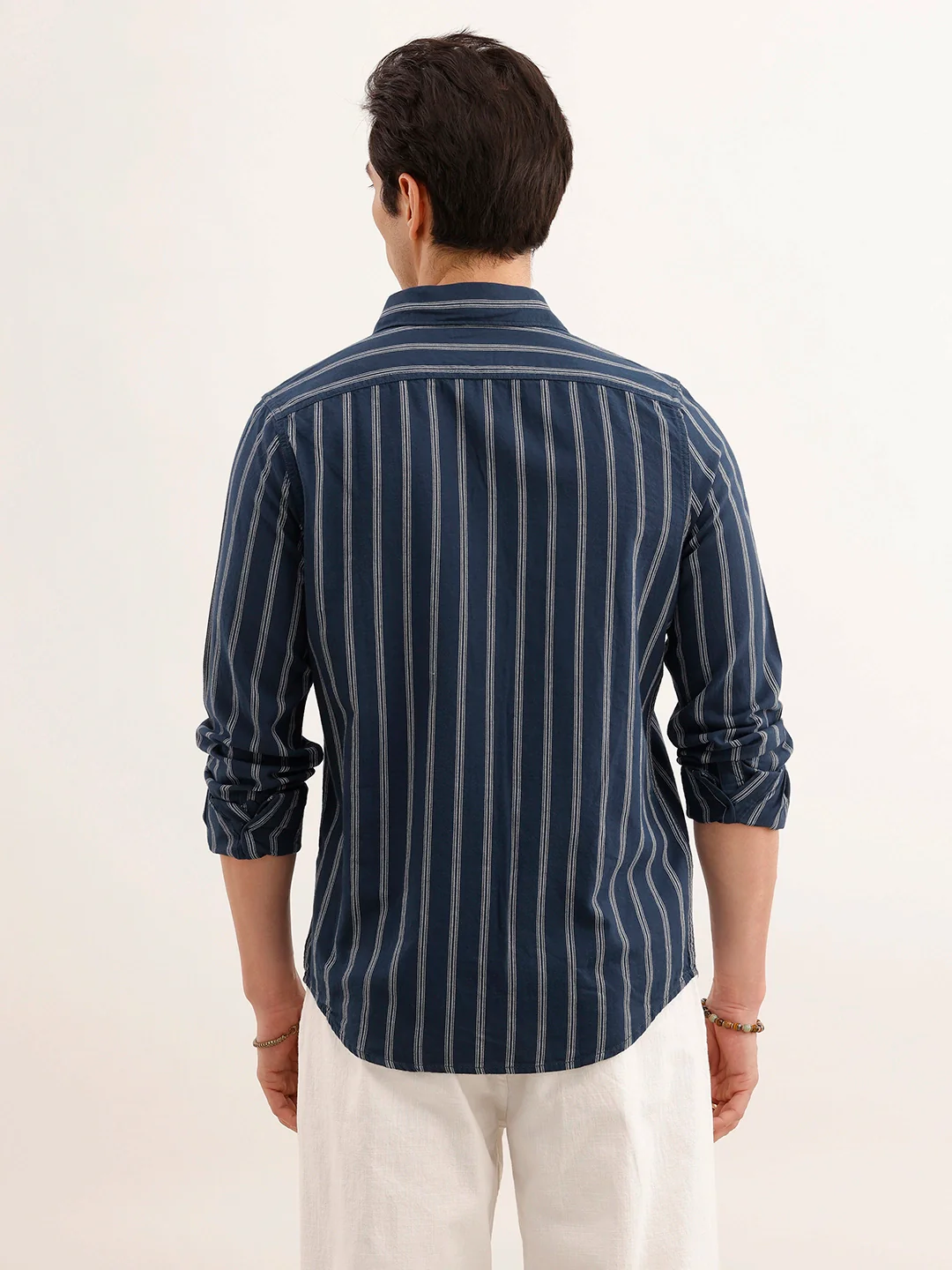 Regular Fit Full Sleeved Striped Shirt | Blue - Image 3