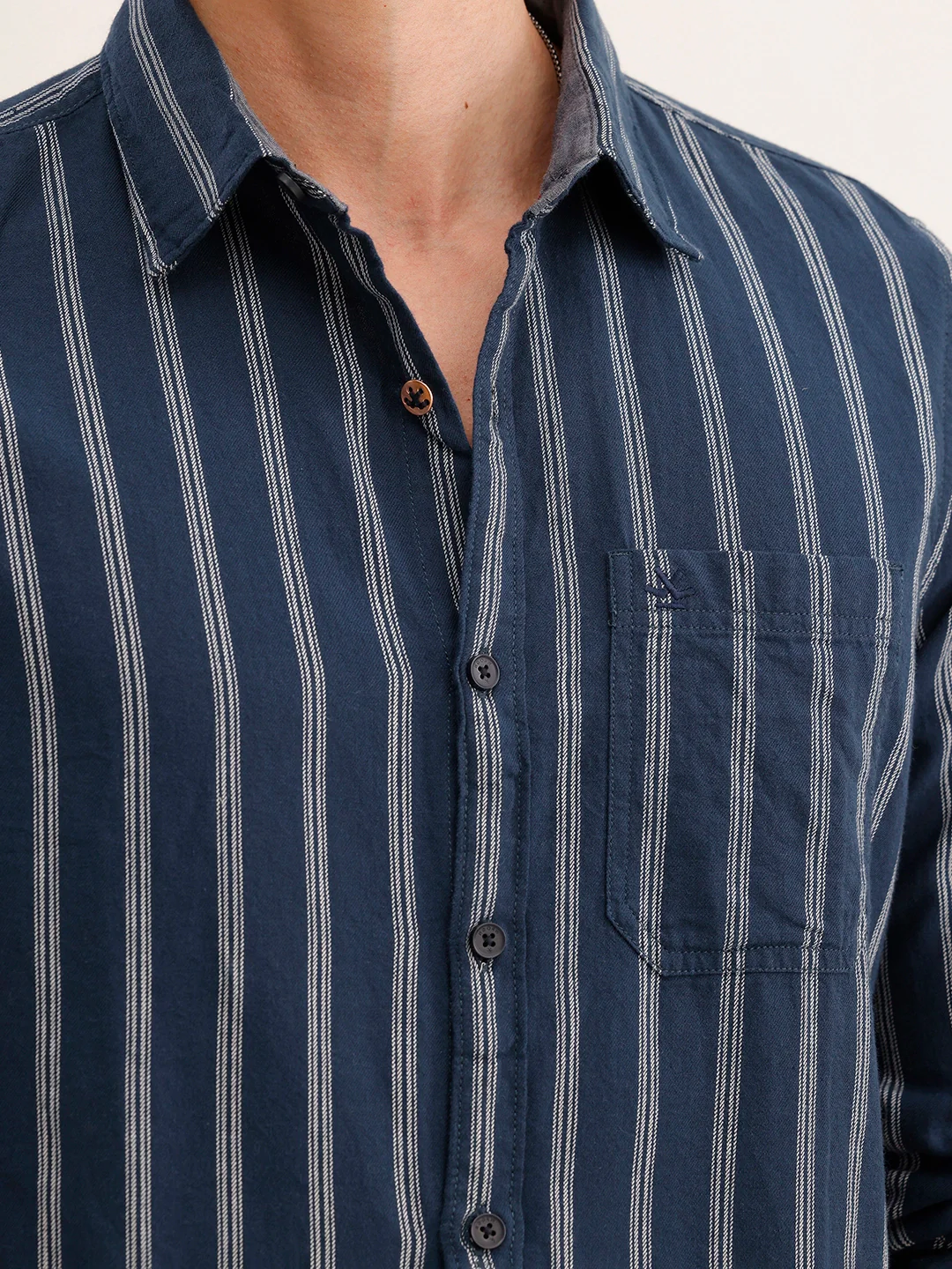 Regular Fit Full Sleeved Striped Shirt | Blue - Image 5