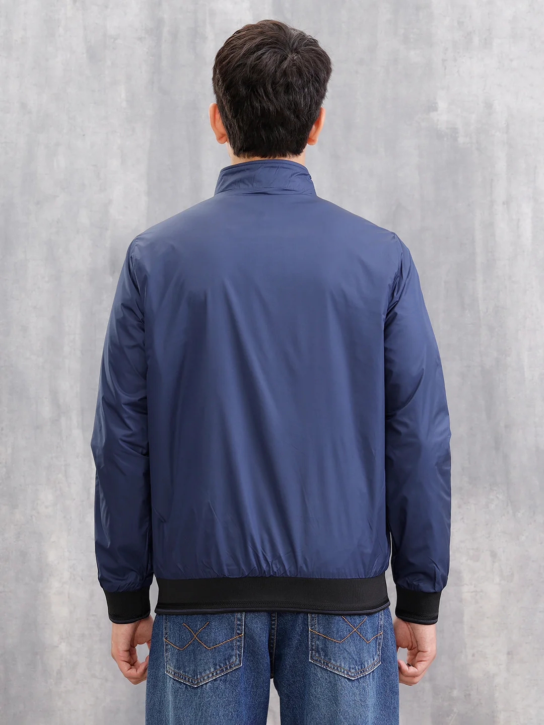 Regular Fit Full Zip High Neck Jacket | Blue - Image 3