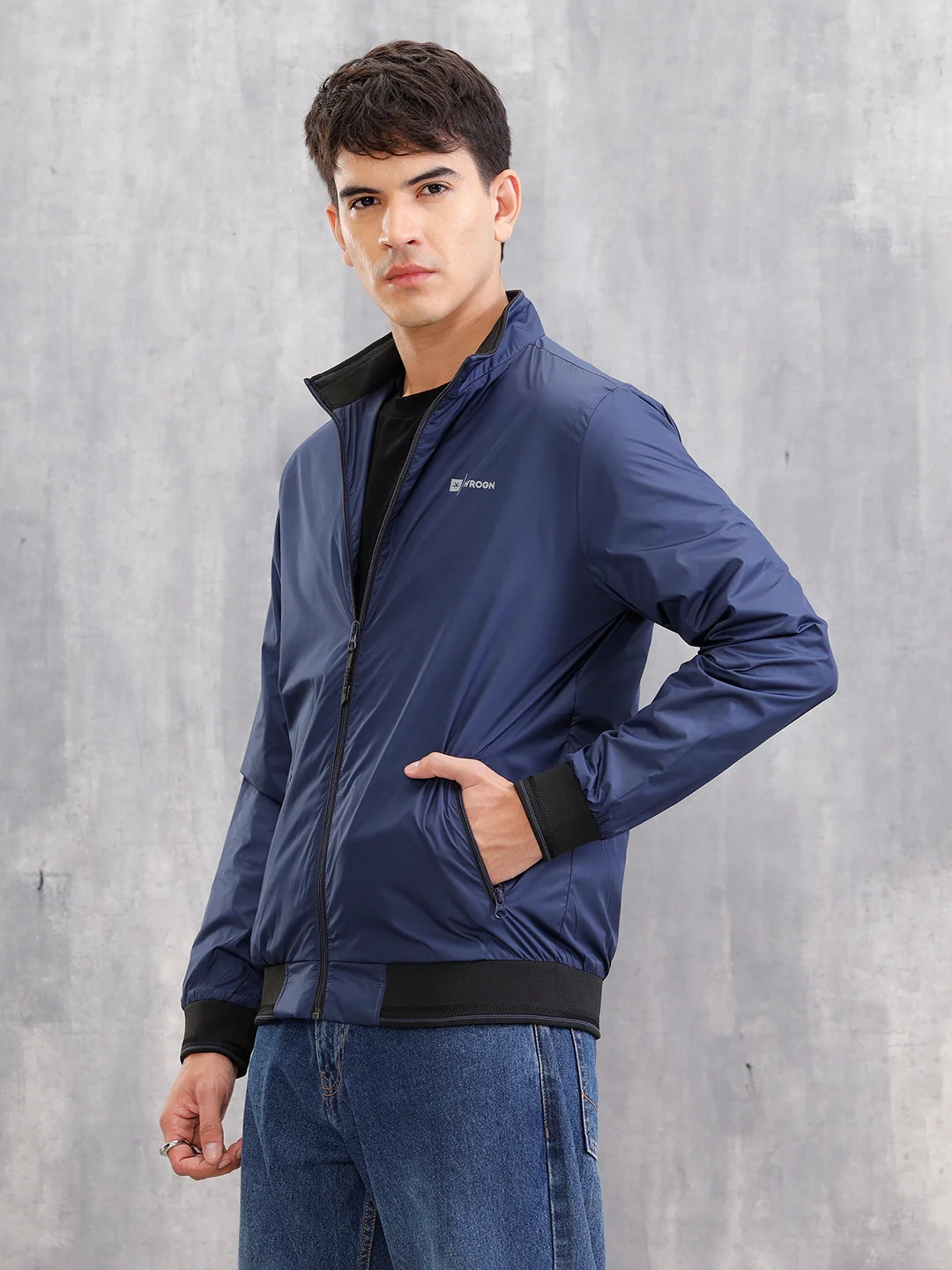 Regular Fit Full Zip High Neck Jacket | Blue - Image 4