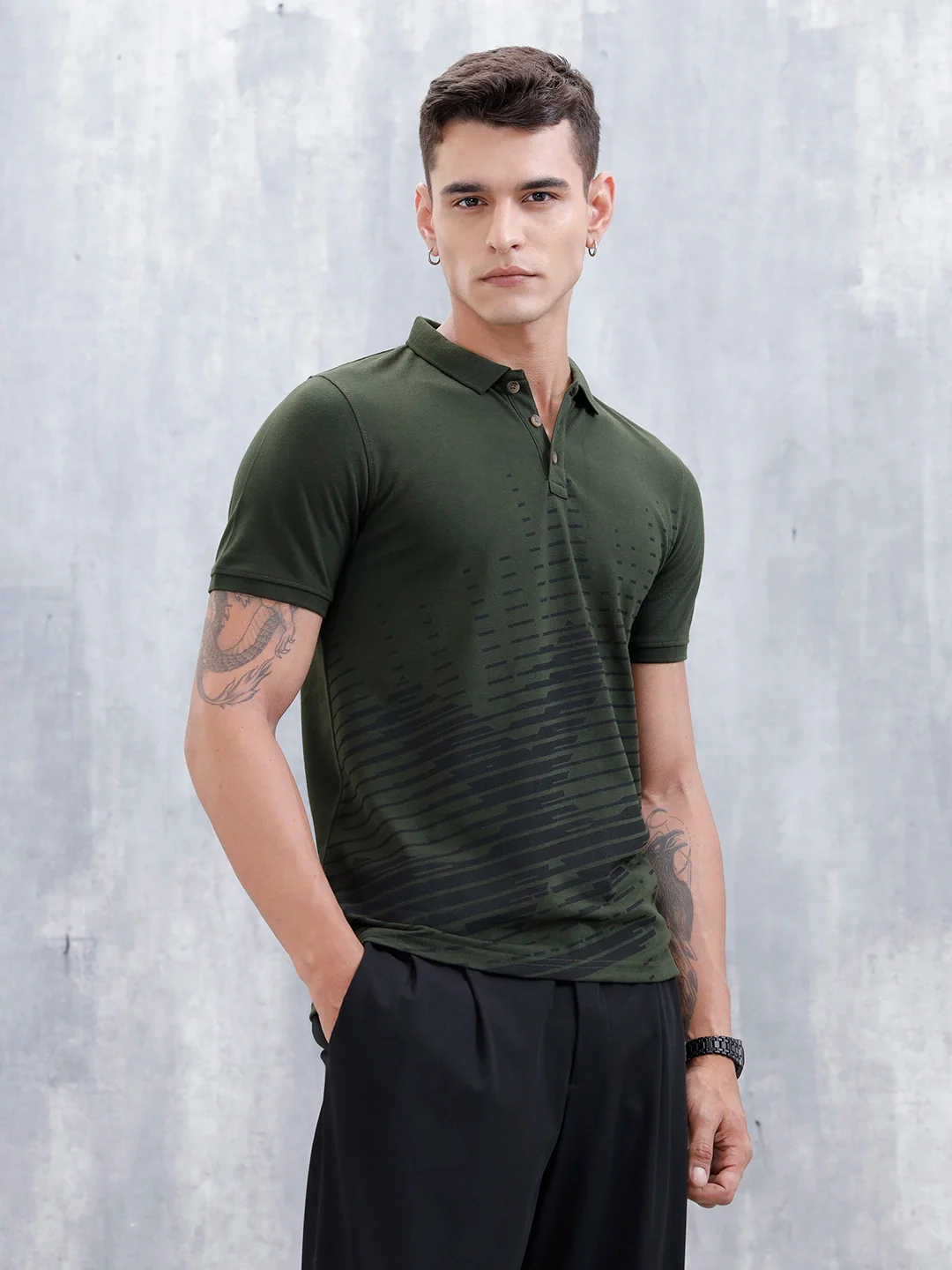 Regular Fit Graphic Printed Polo T-Shirt | Olive - Image 4