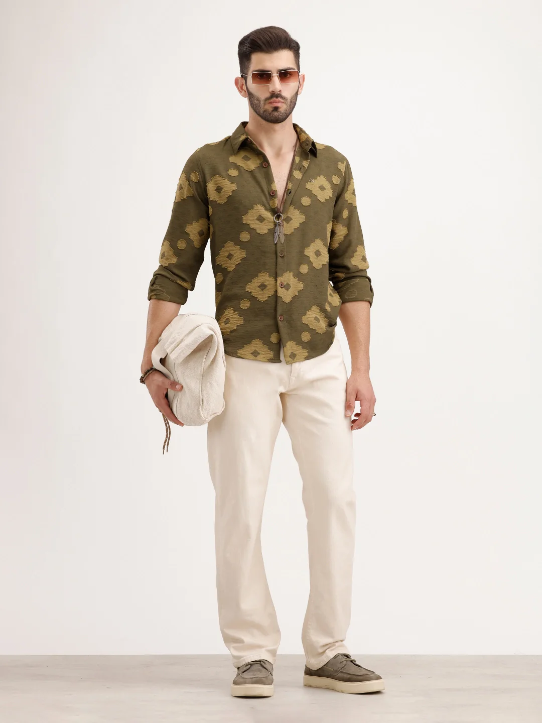 Regular Fit Jaquard AOP Shirt | Green - Image 2