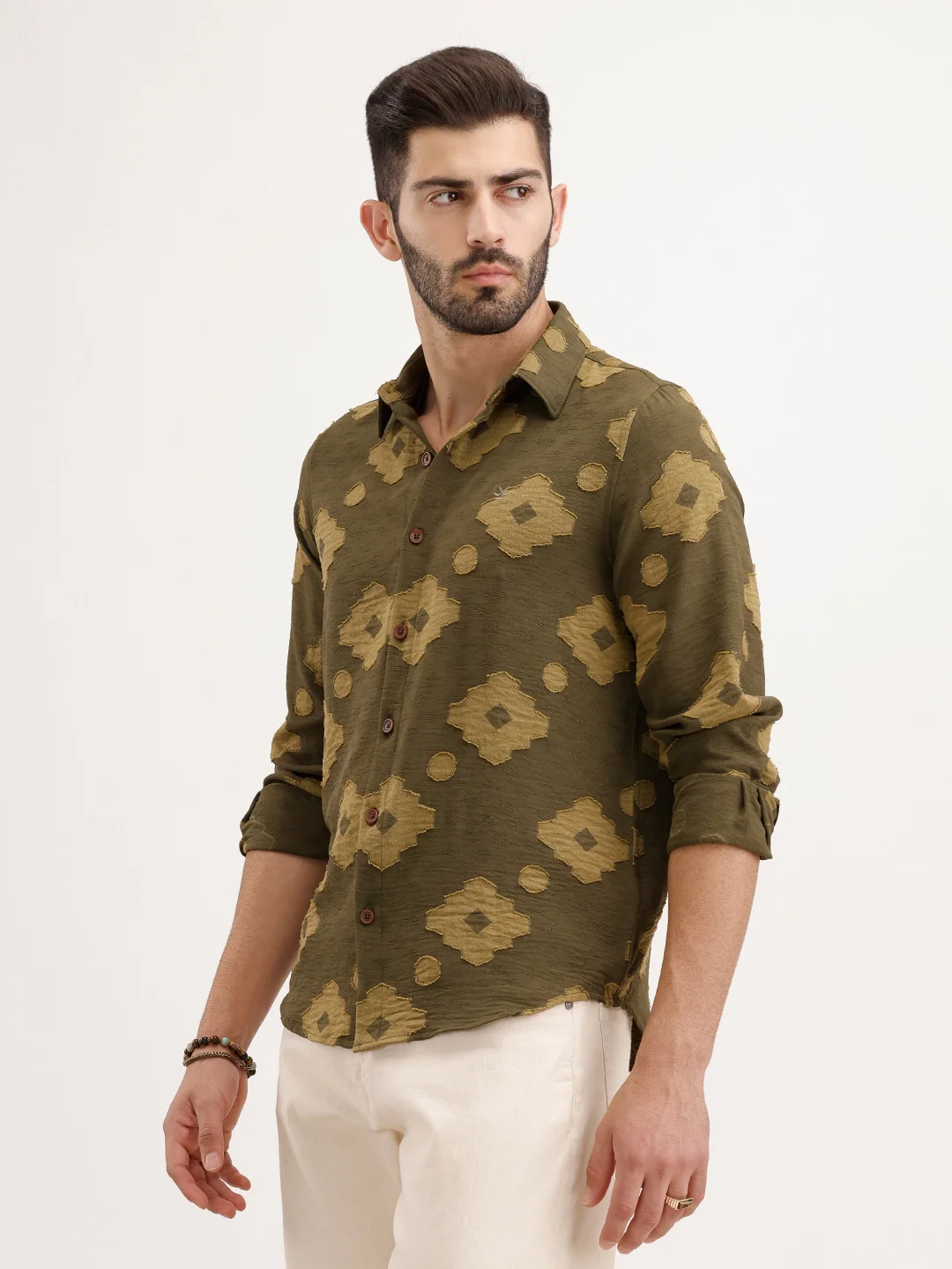 Regular Fit Jaquard AOP Shirt | Green - Image 4