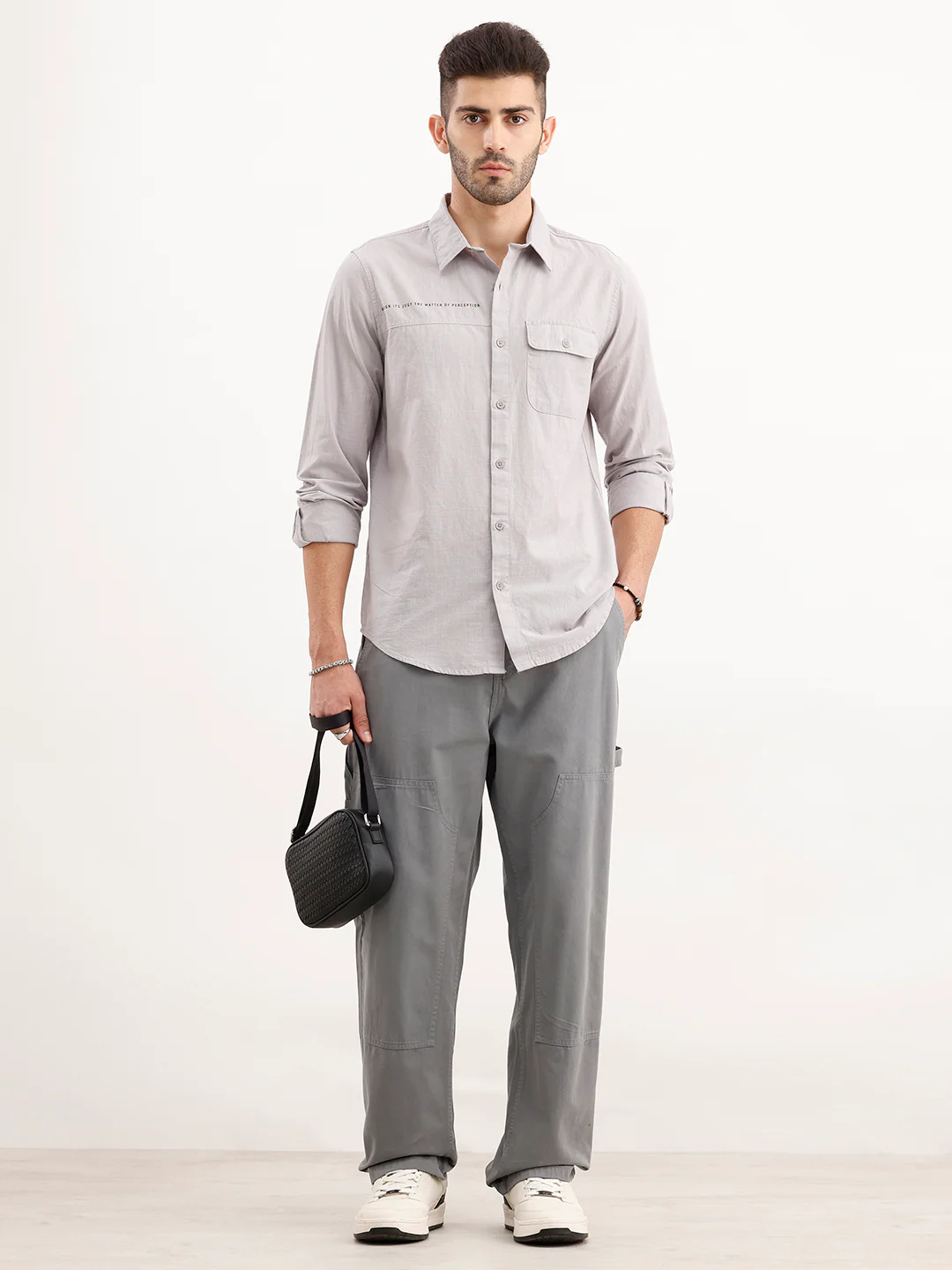Slim Fit Panel Printed Shirt | Grey - Image 2