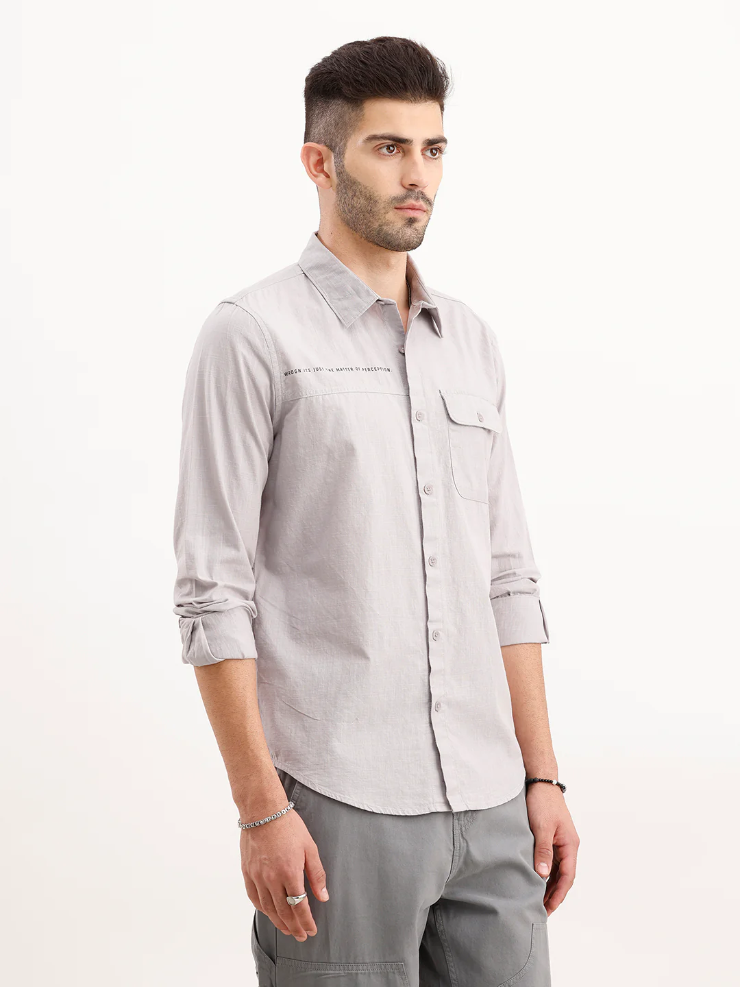 Slim Fit Panel Printed Shirt | Grey - Image 4