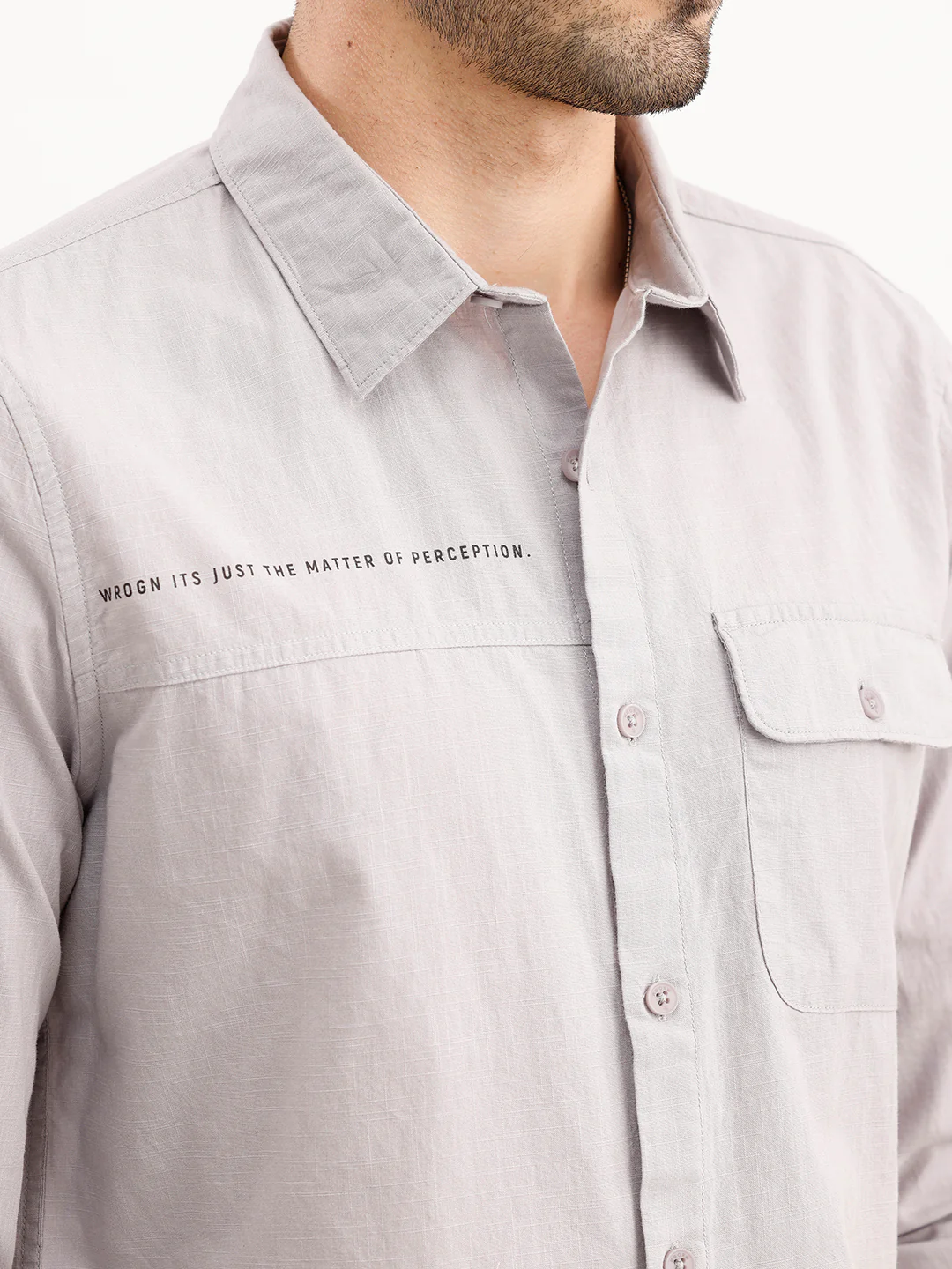 Slim Fit Panel Printed Shirt | Grey - Image 5