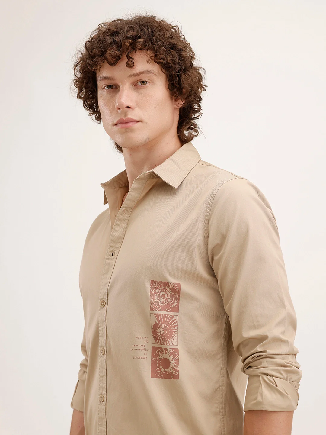 Regular Fit Placement Printed Shirt | Beige - Image 4