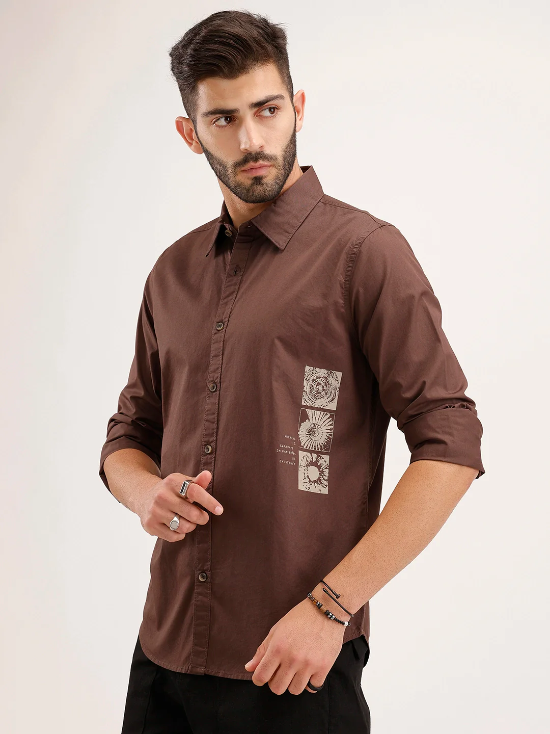 Regular Fit Placement Printed Shirt | Brown - Image 4