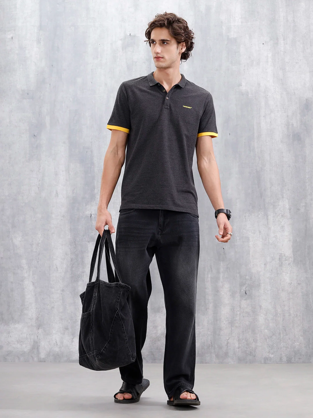 Regular Fit Polo T-Shirt With Contrast Trim Details | Dark Grey - Image 2