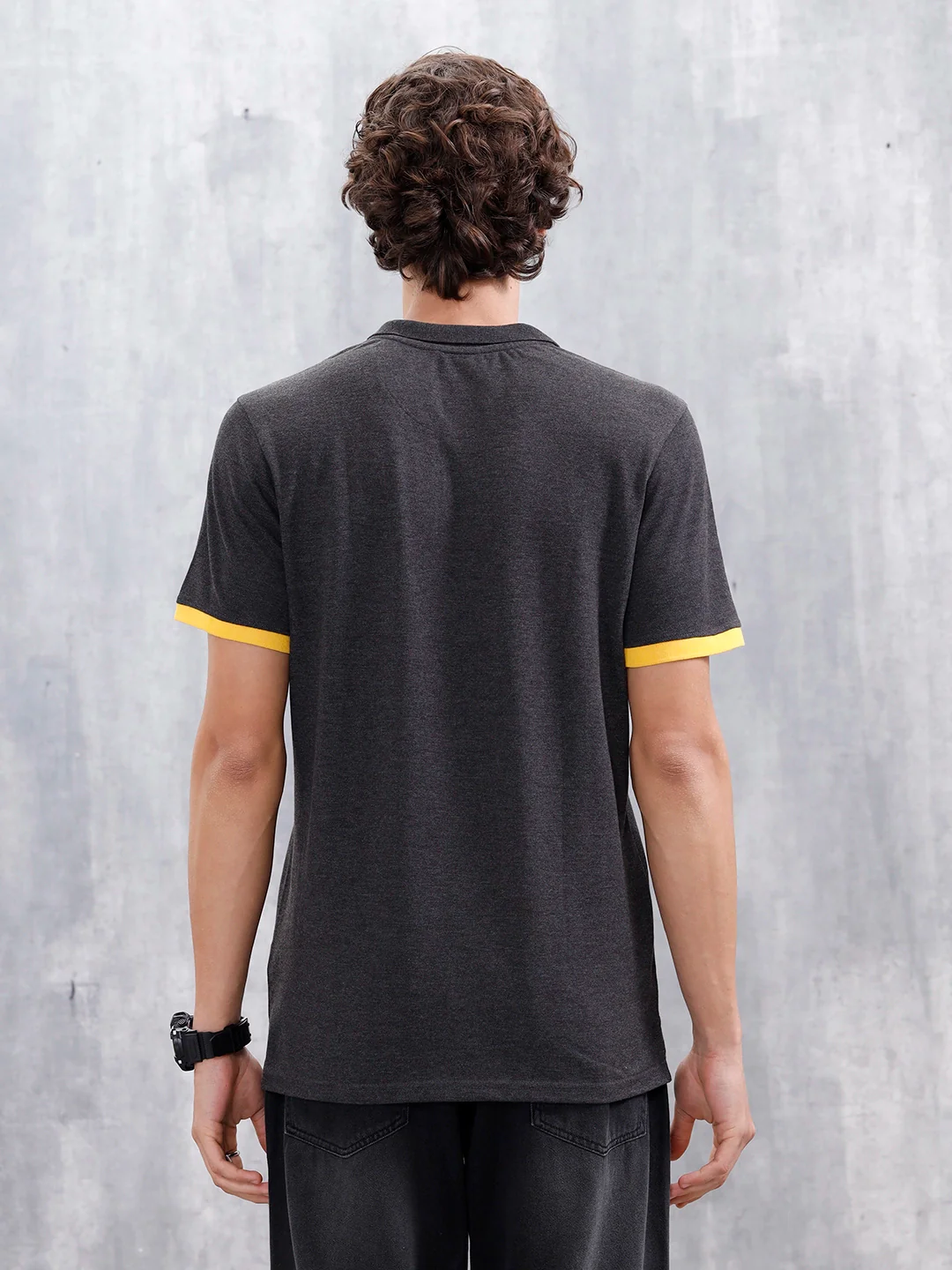 Regular Fit Polo T-Shirt With Contrast Trim Details | Dark Grey - Image 3