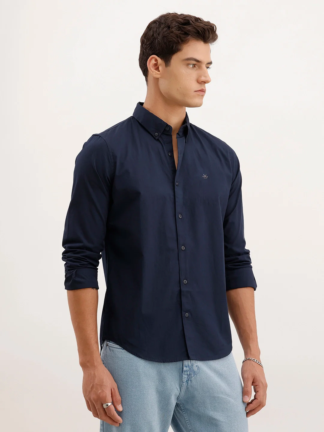 Slim Fit Solid Shirt | Navy Blue - Image 4