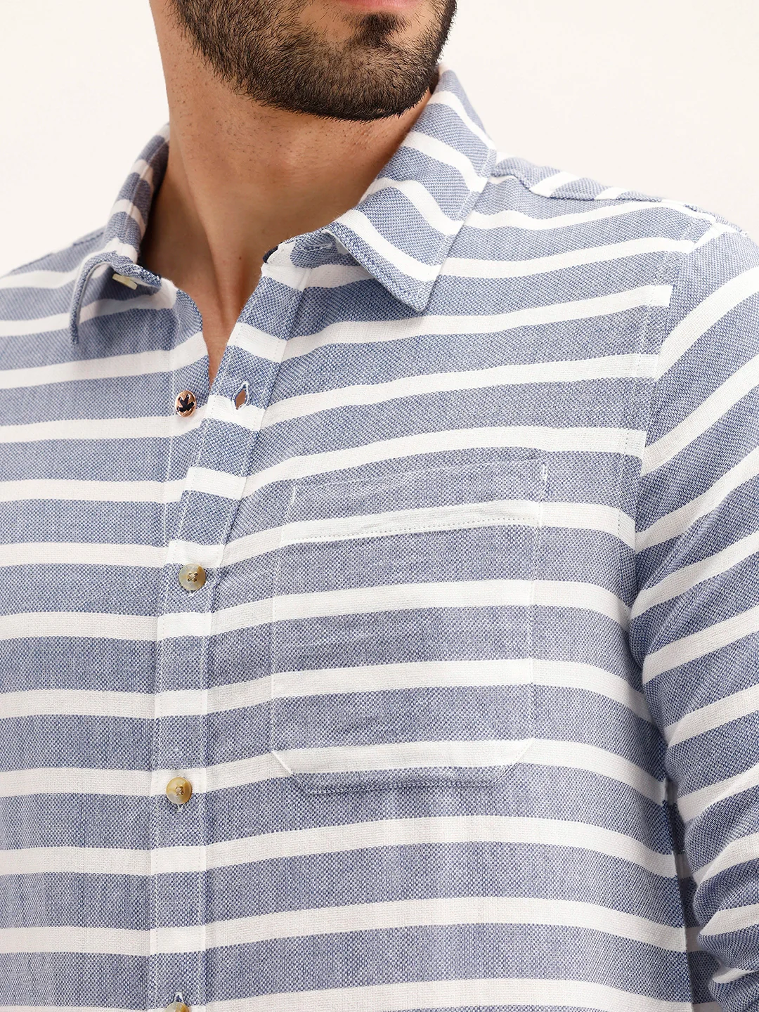 Regular Fit Striped 100% Cotton Shirt | Blue - Image 5
