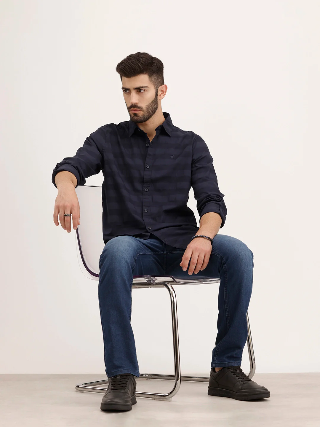 Regular Fit Striped Full Sleeve Shirt | Blue - Image 2