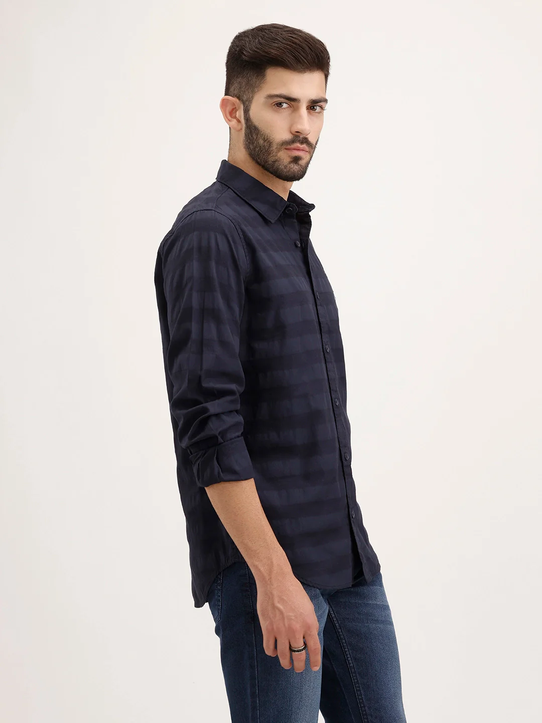 Regular Fit Striped Full Sleeve Shirt | Blue - Image 4