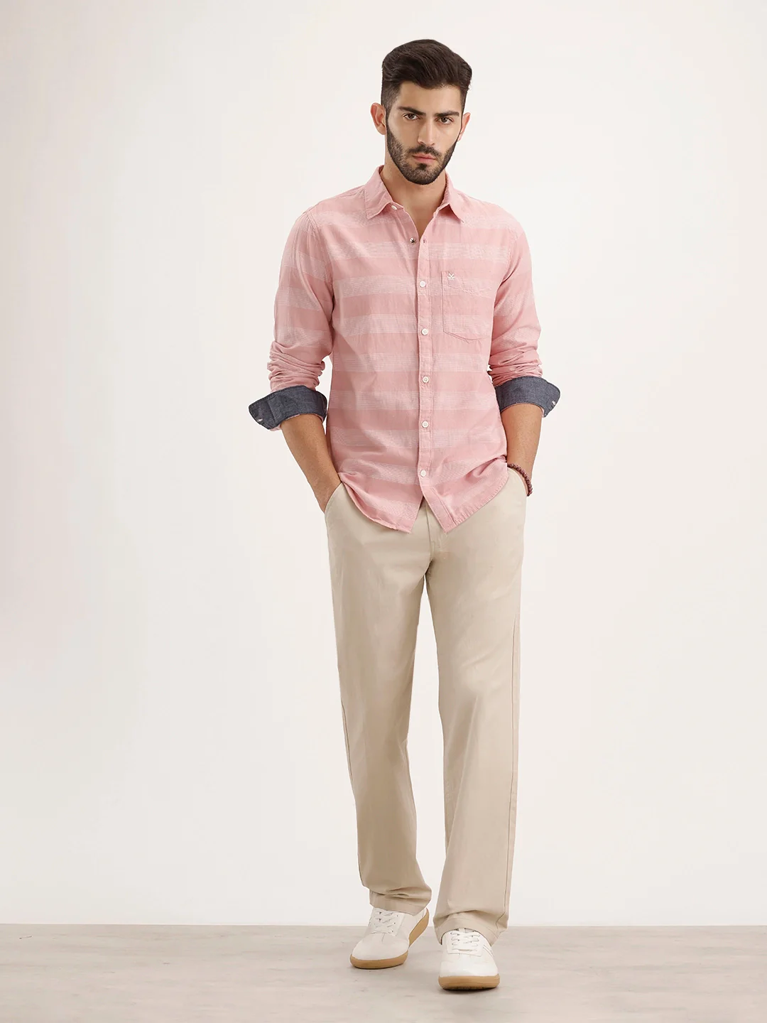 Regular Fit Striped Full Sleeve Shirt | Pink - Image 2