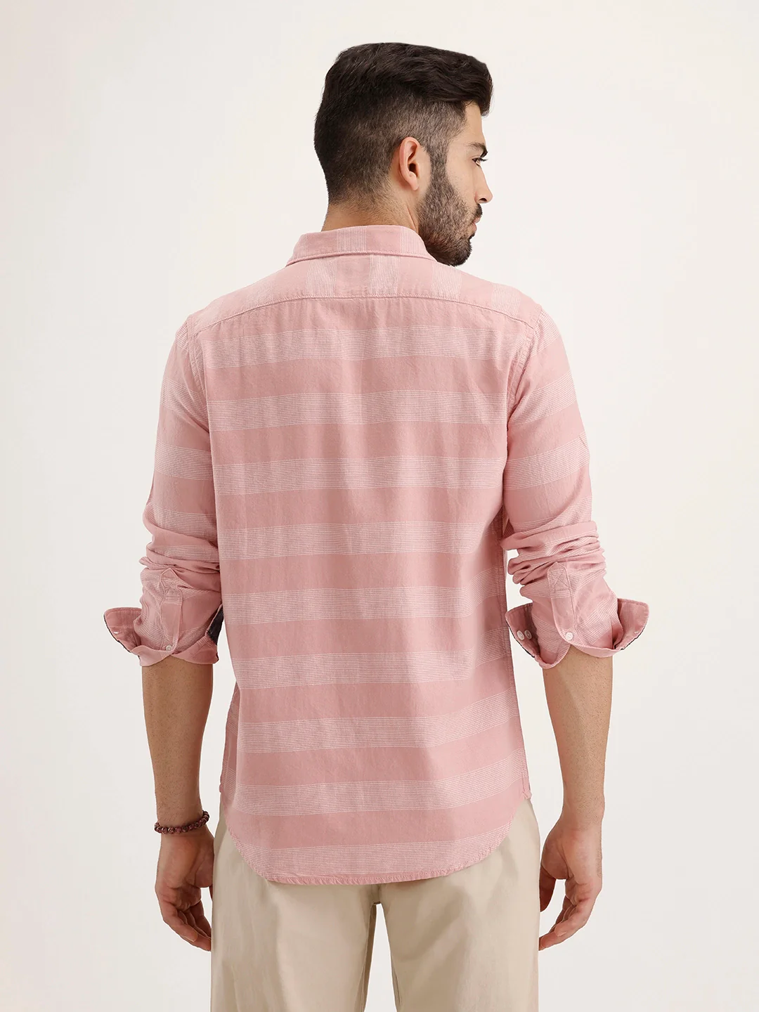 Regular Fit Striped Full Sleeve Shirt | Pink - Image 3