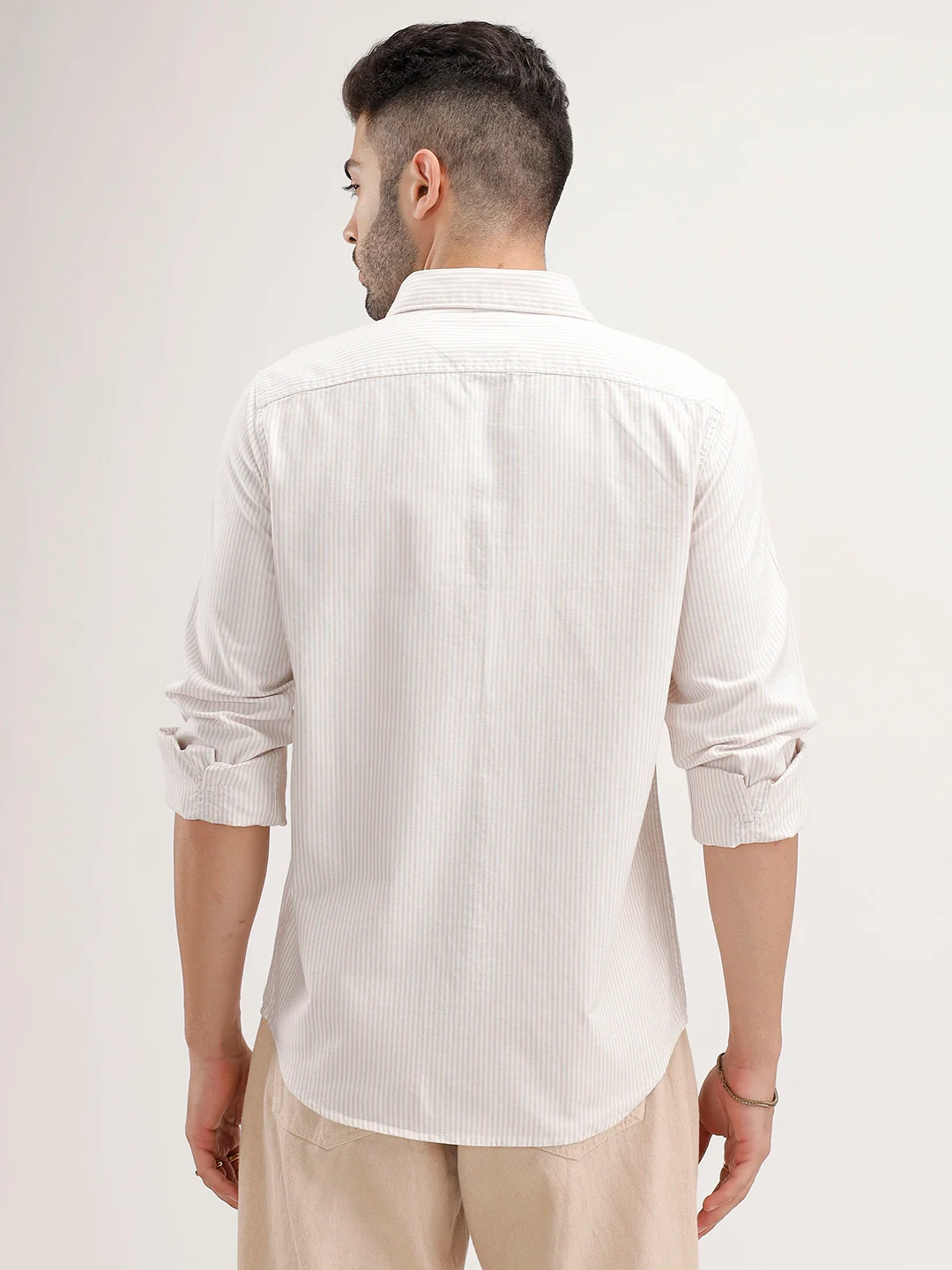 Regular Fit Striped Patch Detail Shirt | Beige - Image 3