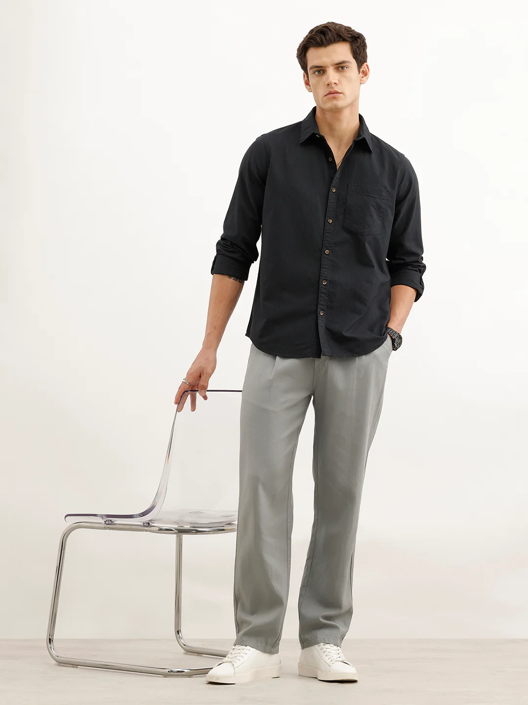 Regular Fit Striped Shirt  | Black - Image 2