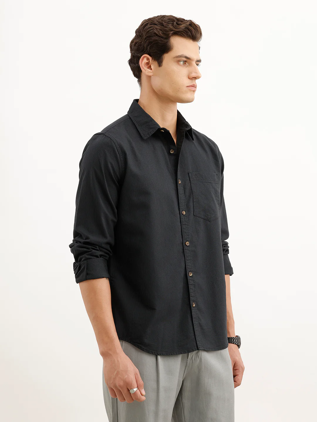 Regular Fit Striped Shirt  | Black - Image 4