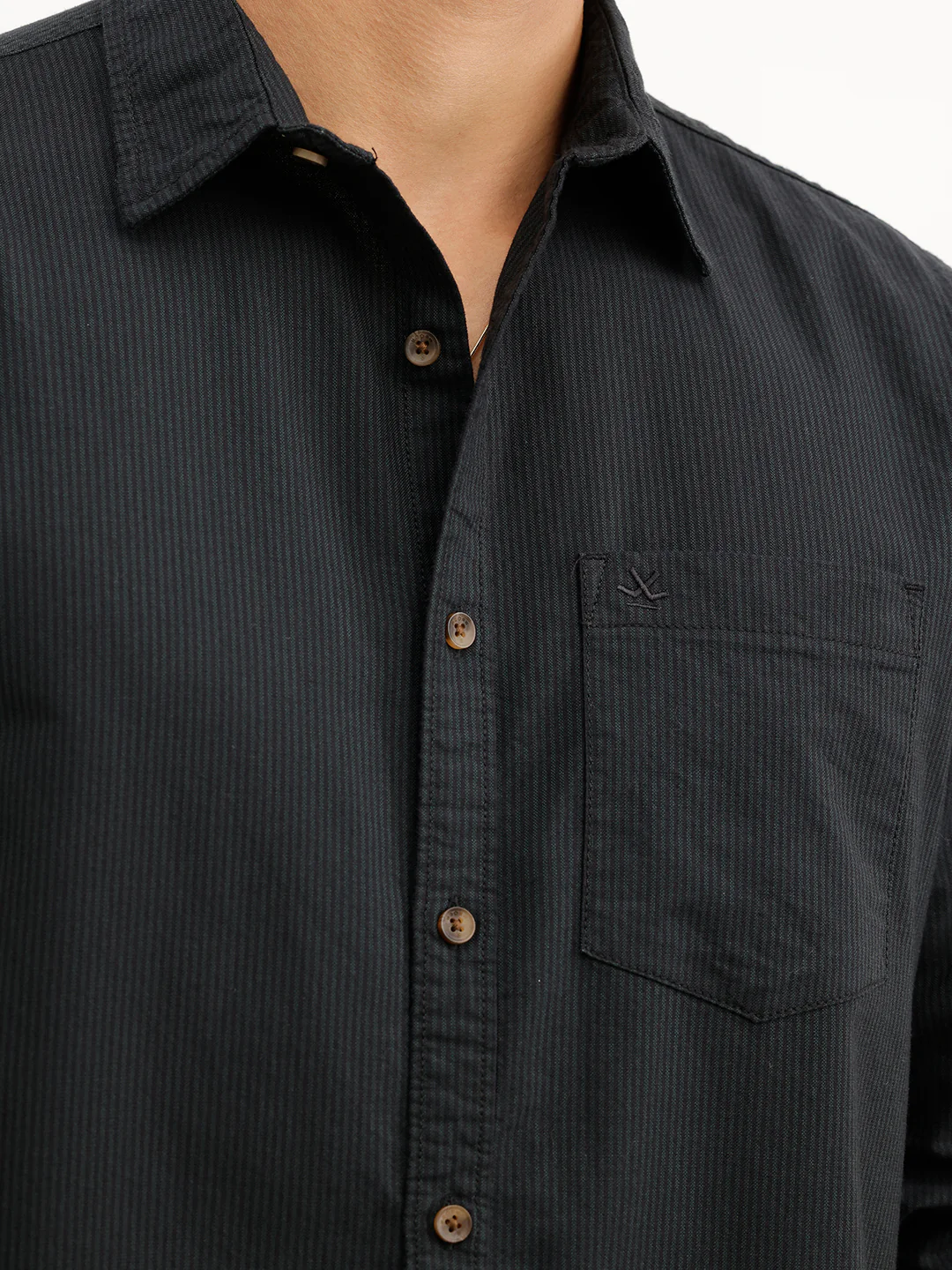 Regular Fit Striped Shirt  | Black - Image 5