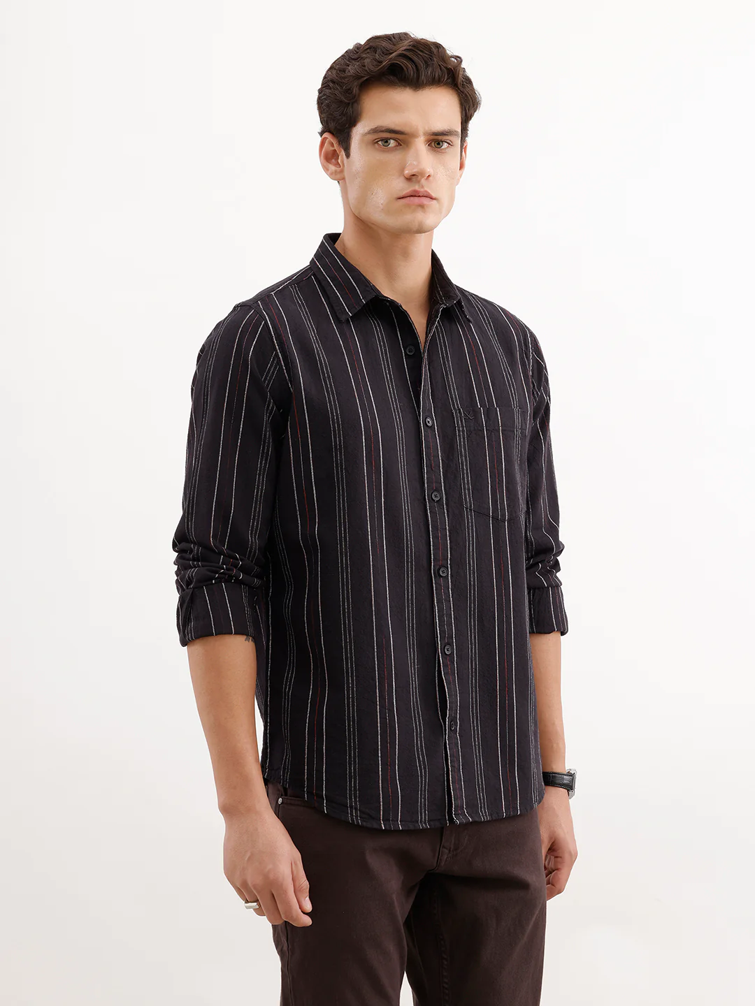 Regular Fit Striped Shirt  | Black - Image 4