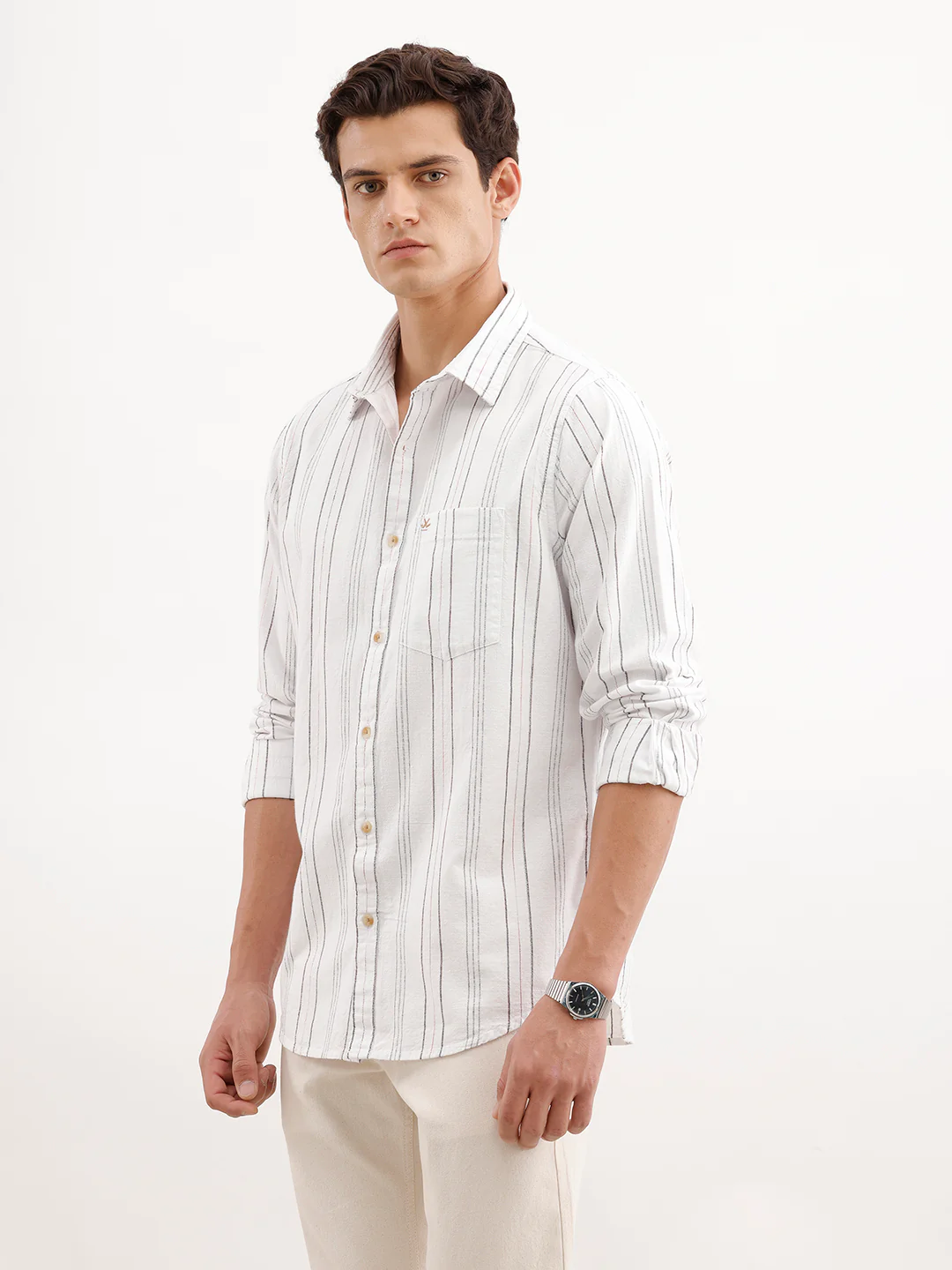 Regular Fit Striped Shirt  | White - Image 4