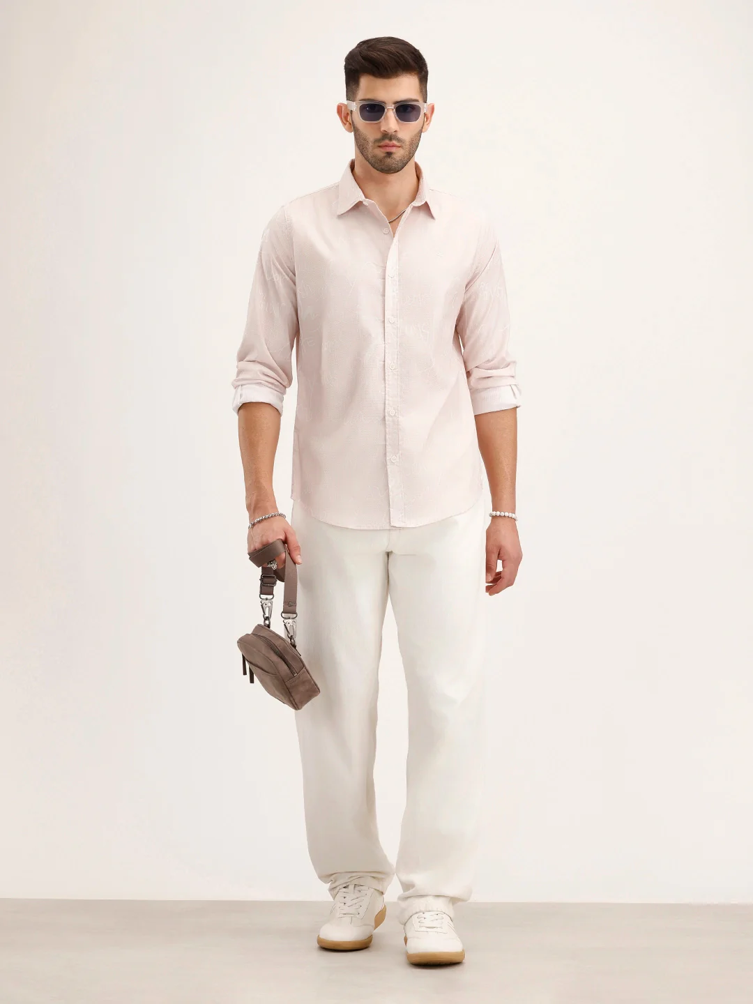 Regular Fit Textured AOP Shirt | Pink - Image 2