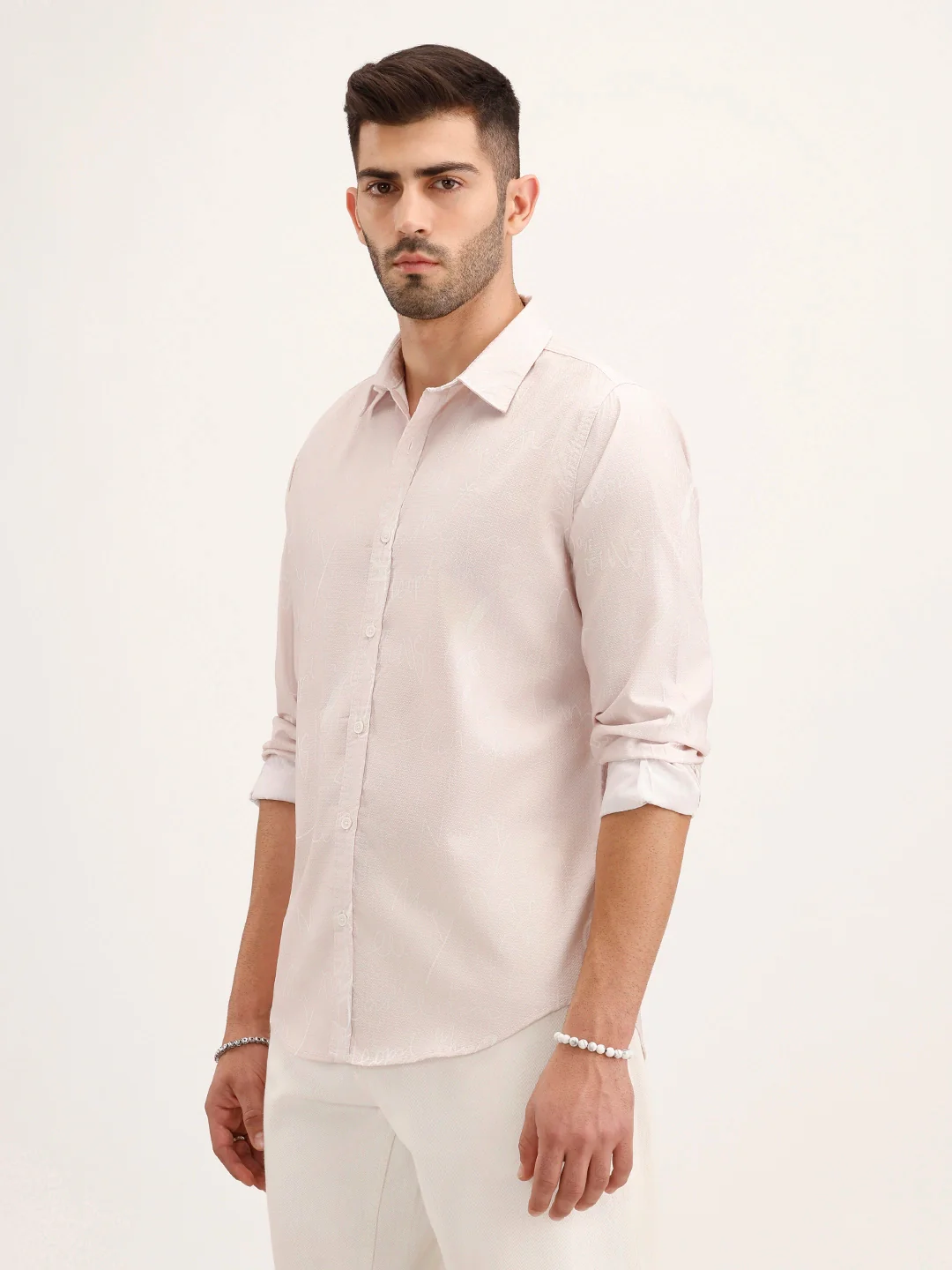 Regular Fit Textured AOP Shirt | Pink - Image 4