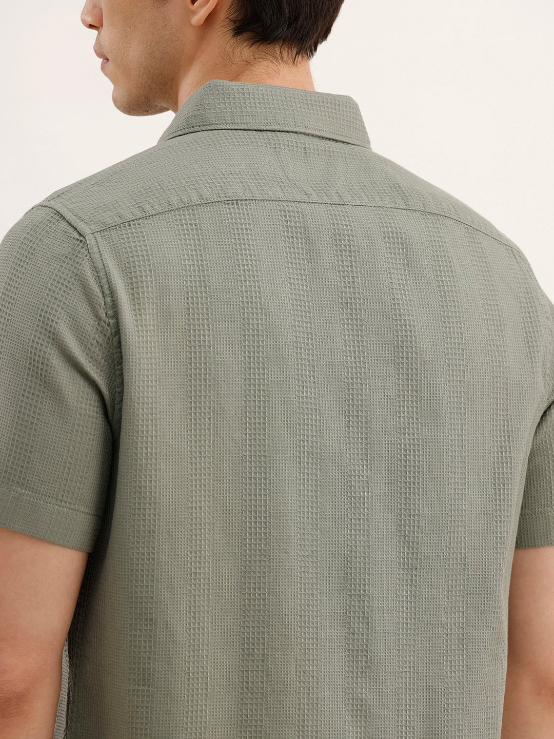 Regular Fit Textured Half Sleeved Shirt | Light Green - Image 5