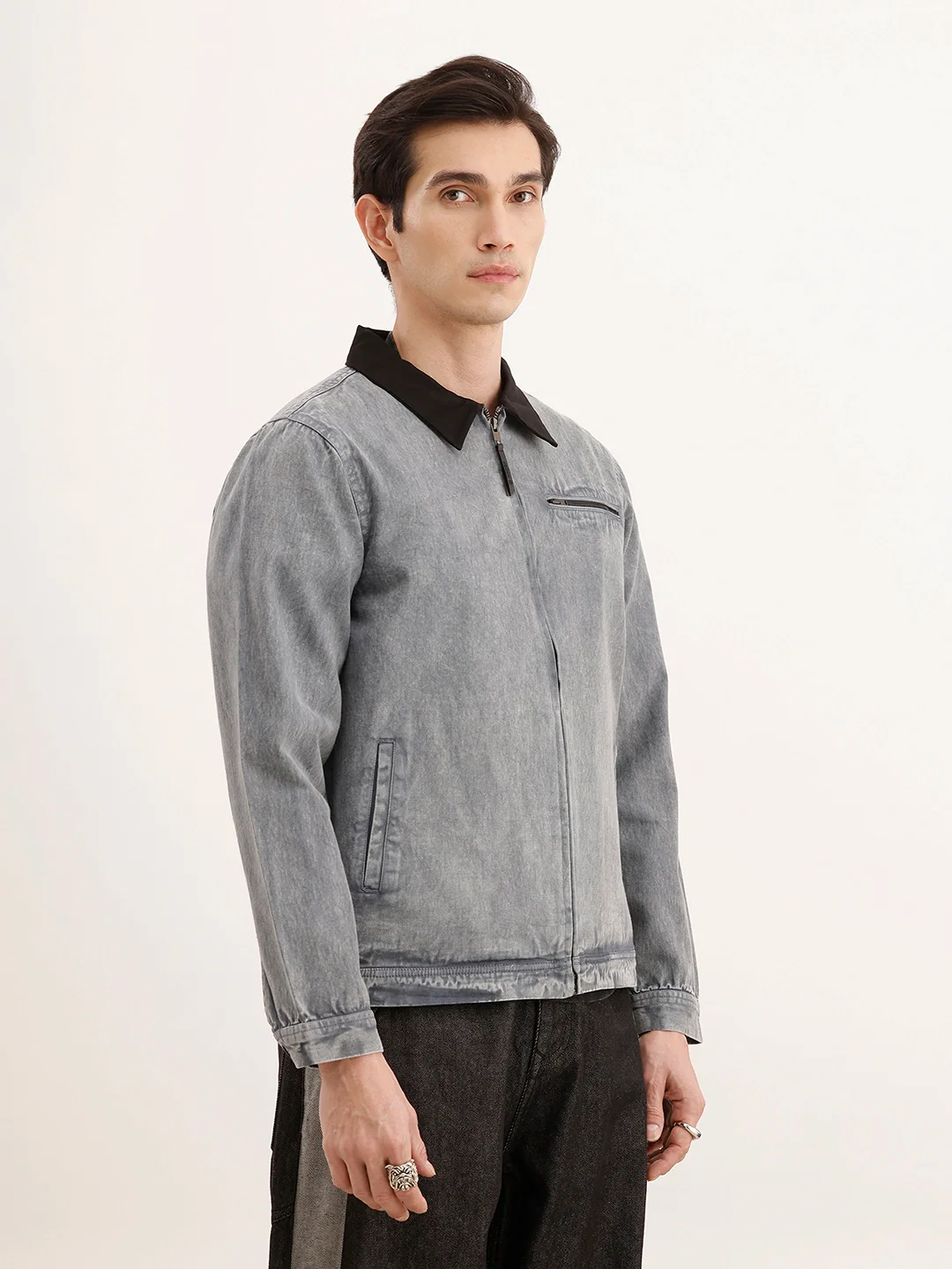 Regular Fit Zipper Denim Jacket | Blue - Image 4