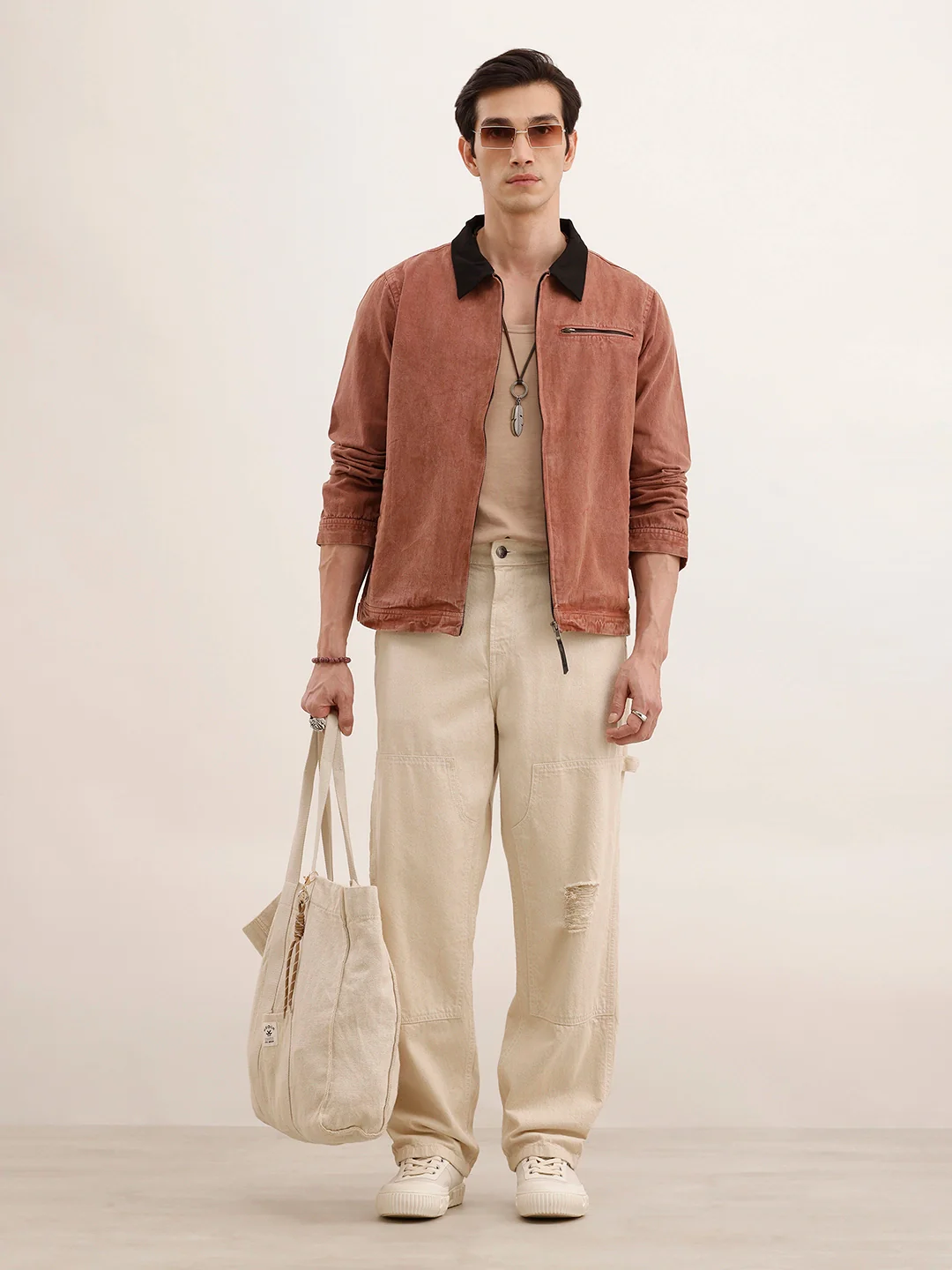 Regular Fit Zipper Denim Jacket | Brown - Image 2