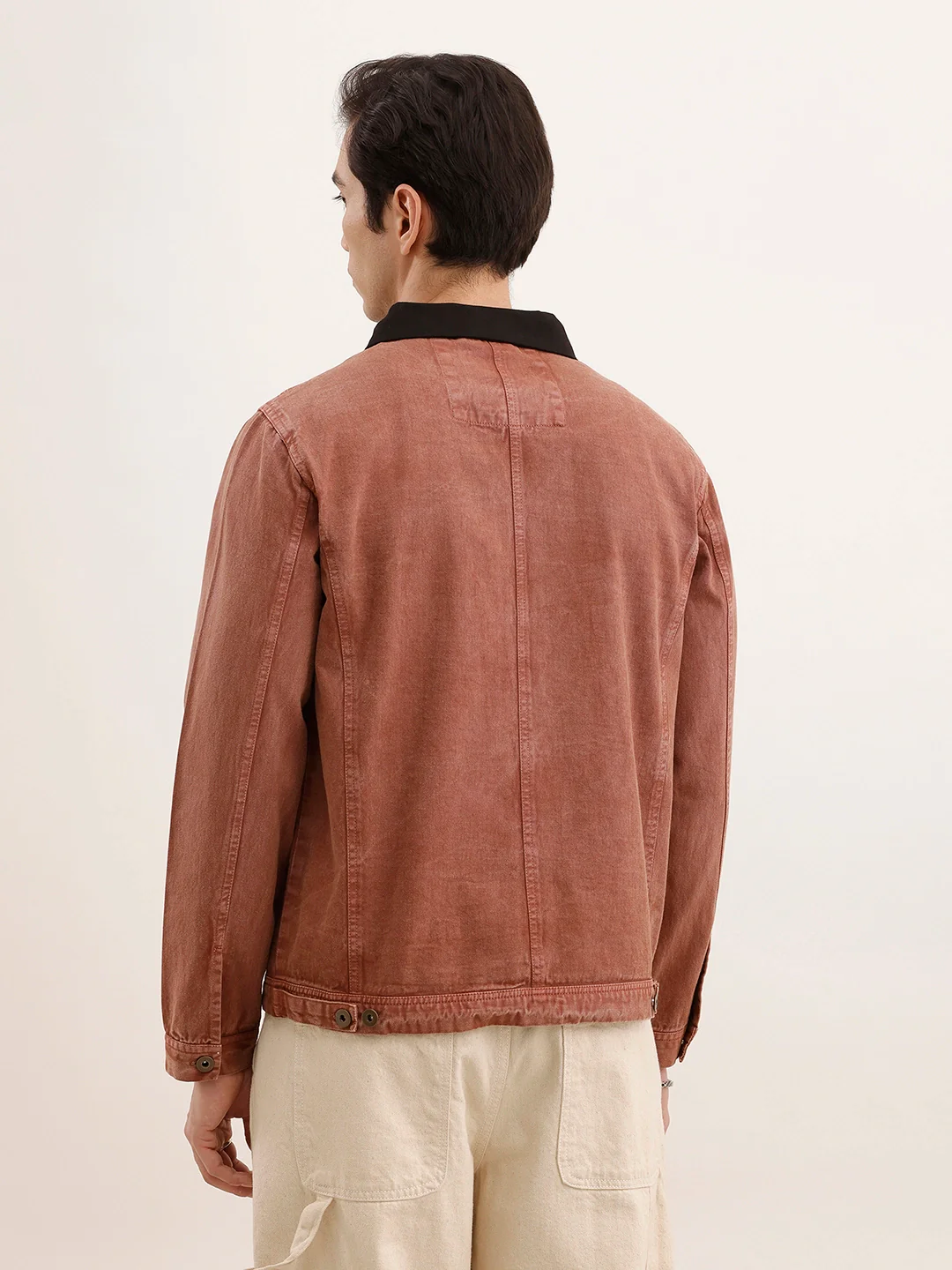 Regular Fit Zipper Denim Jacket | Brown - Image 3