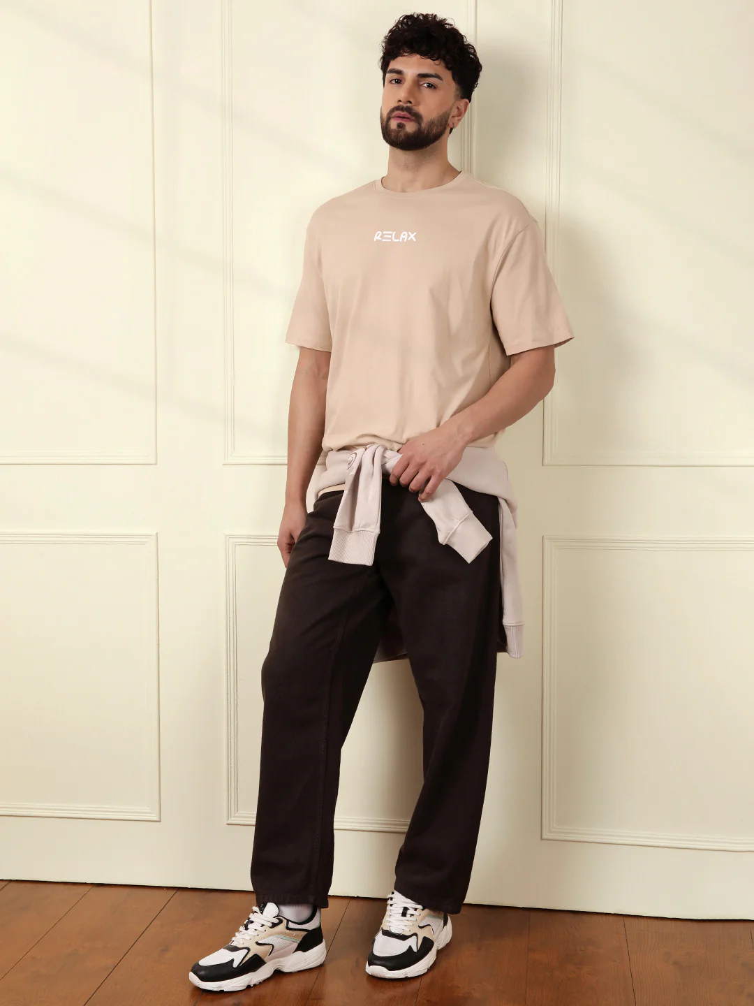 Relax Printed Beige Oversized T-Shirt - Image 2
