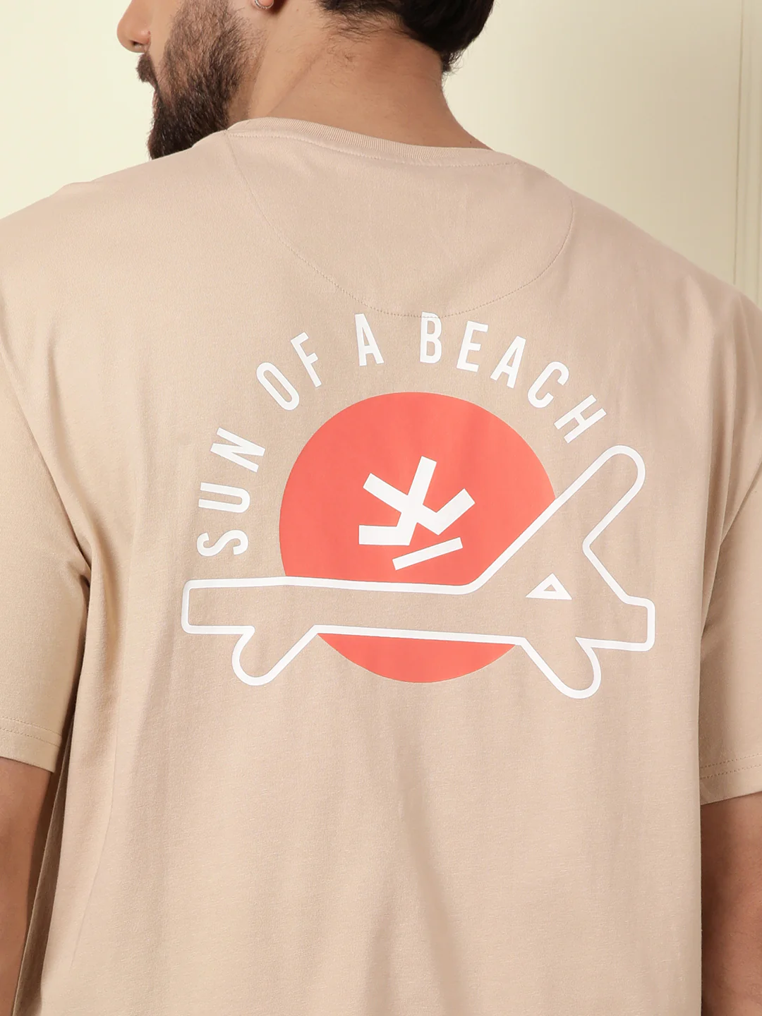 Relax Printed Beige Oversized T-Shirt - Image 5