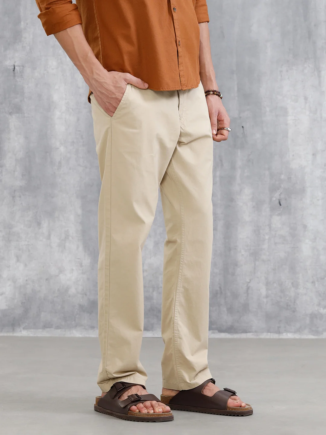 Relaxed Fit 100% Cotton Clean Look Trouser | Cream - Image 4