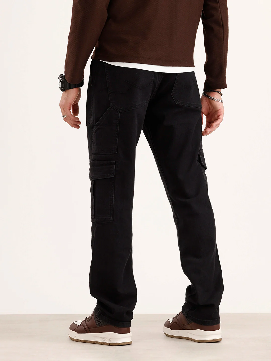 Relaxed Fit Cargo Denim Jeans | Black - Image 3