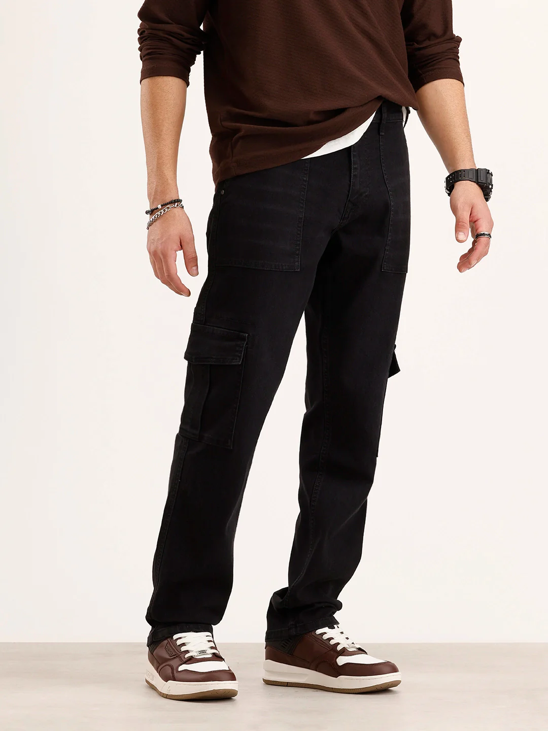 Relaxed Fit Cargo Denim Jeans | Black - Image 4
