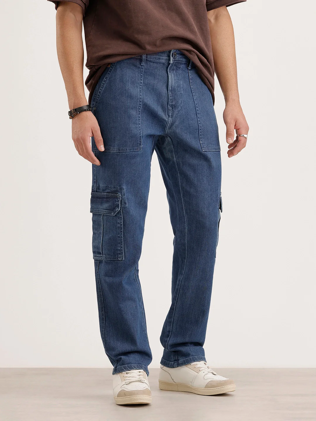 Relaxed Fit Cargo Denim Jeans | Blue - Image 4