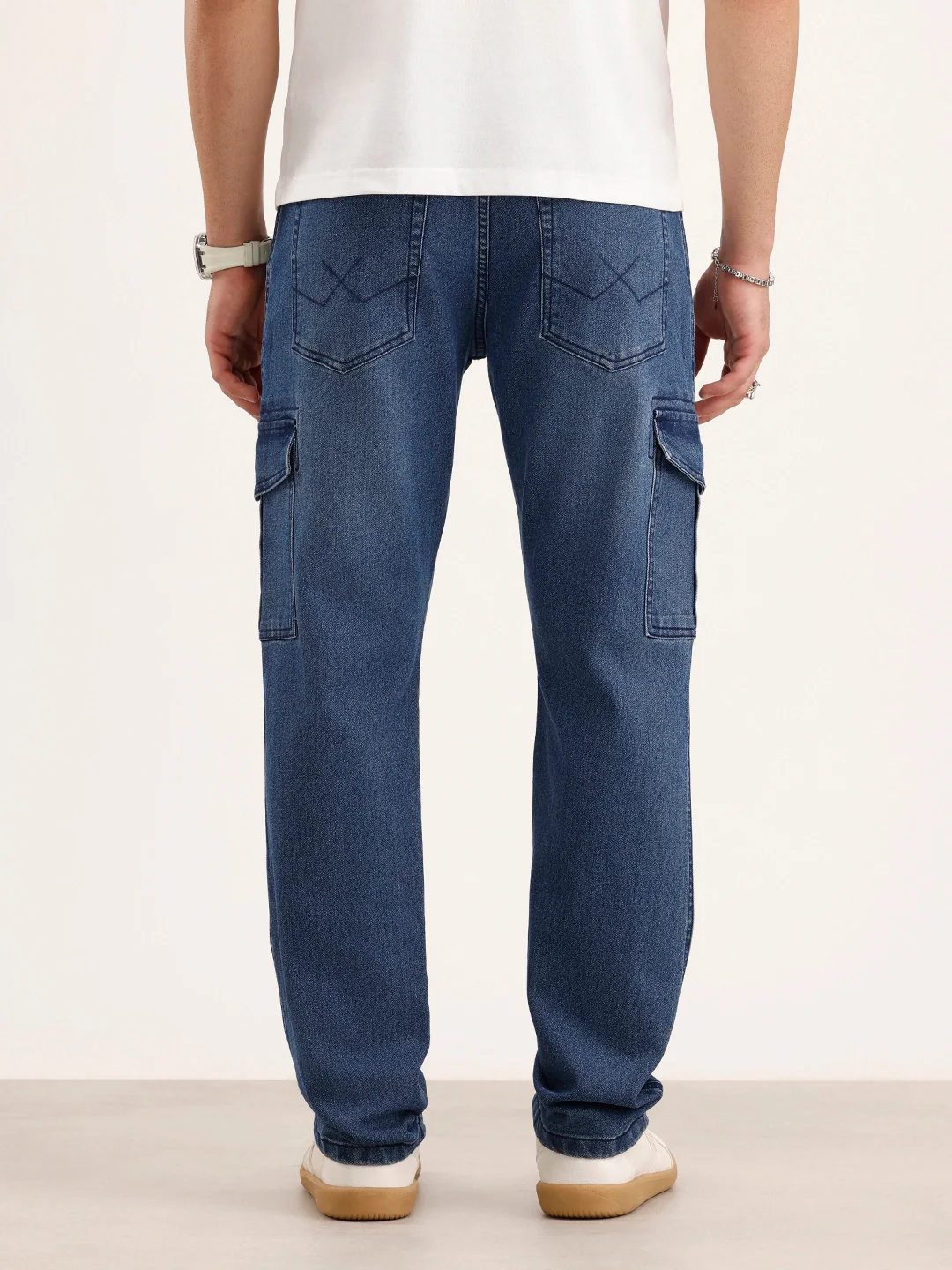 Relaxed Fit Cargo Denim Jeans | Blue - Image 3