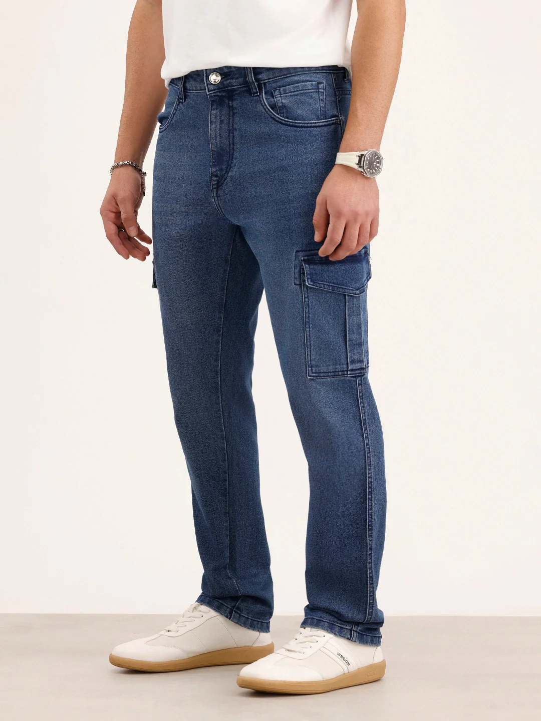 Relaxed Fit Cargo Denim Jeans | Blue - Image 4