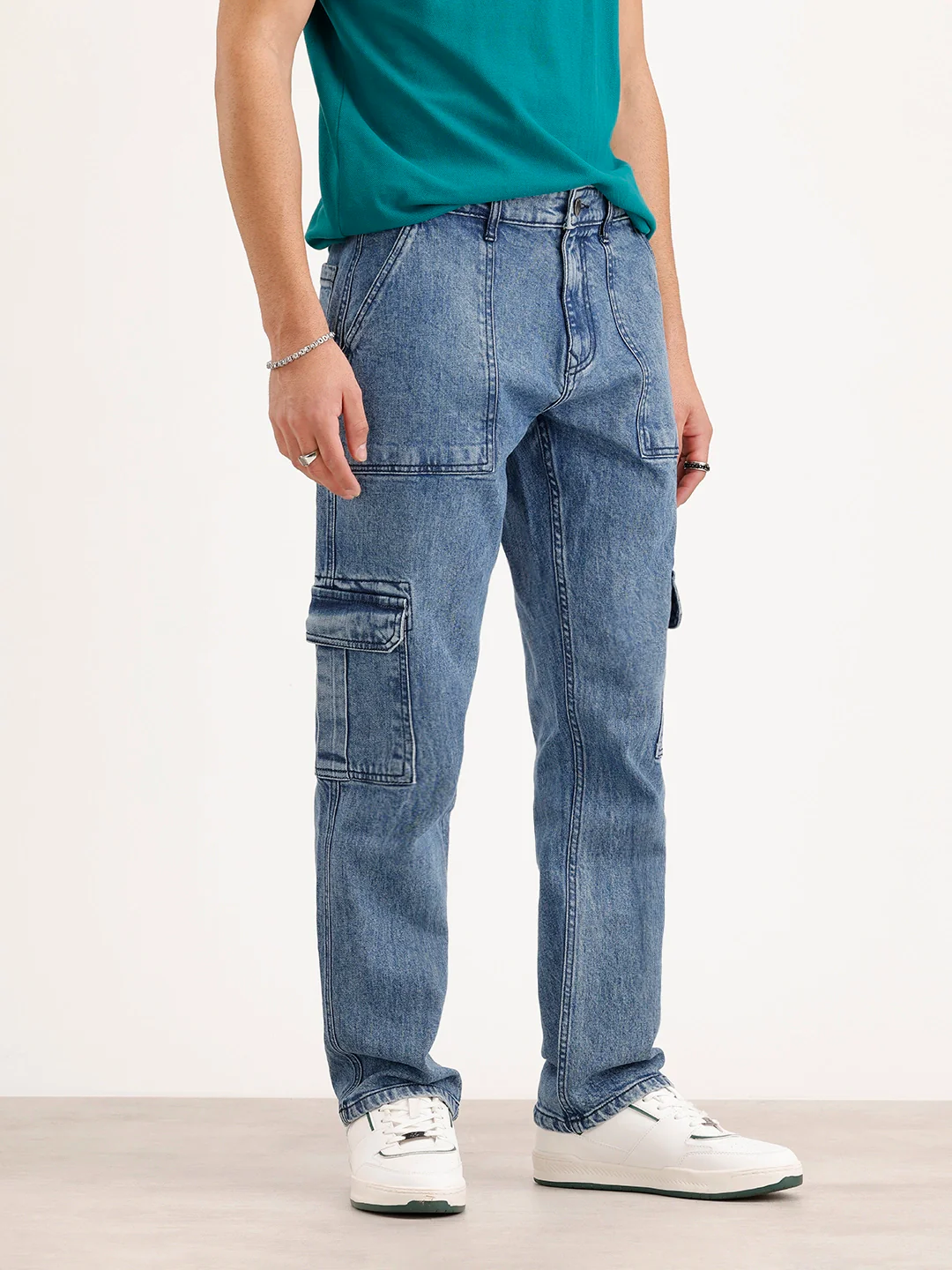 Relaxed Fit Cargo Denim Jeans | Light Blue - Image 4