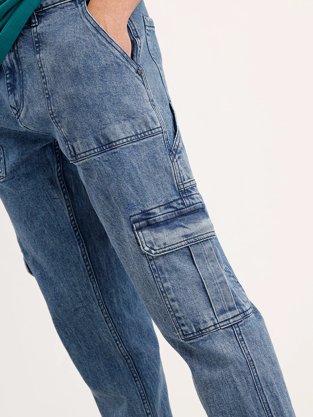 Relaxed Fit Cargo Denim Jeans | Light Blue - Image 5