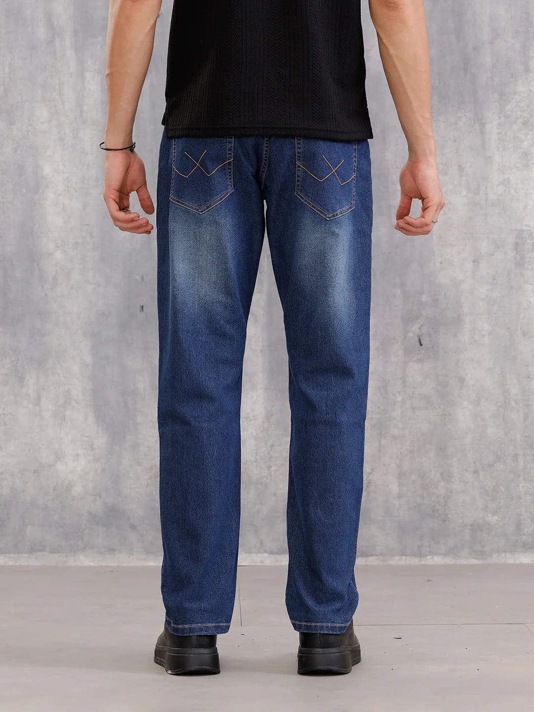 Relaxed Fit Cotton Stretch Mid Washed Jeans | Blue - Image 3