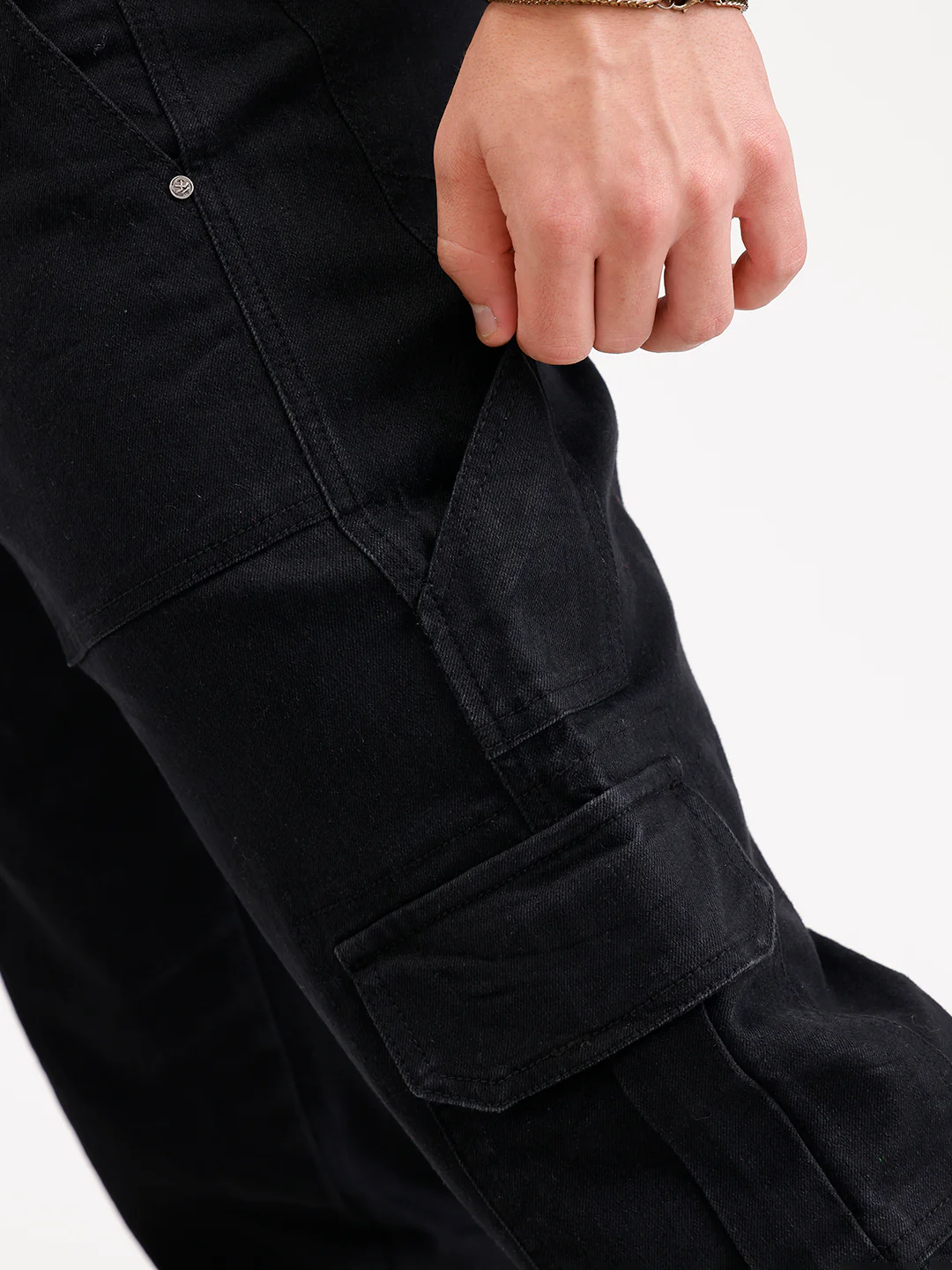 Relaxed Fit Denim Cargo  | Black - Image 6