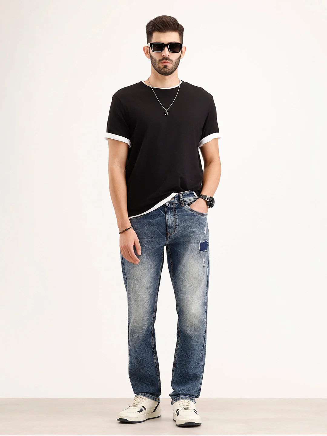 Relaxed Fit Distressed Denim Jeans | Light Blue - Image 2