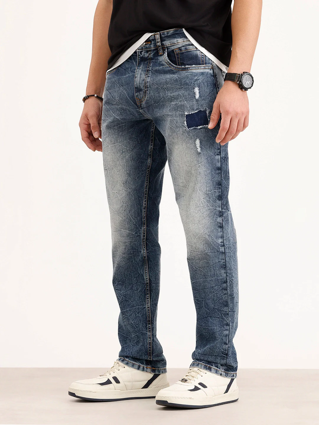 Relaxed Fit Distressed Denim Jeans | Light Blue - Image 4